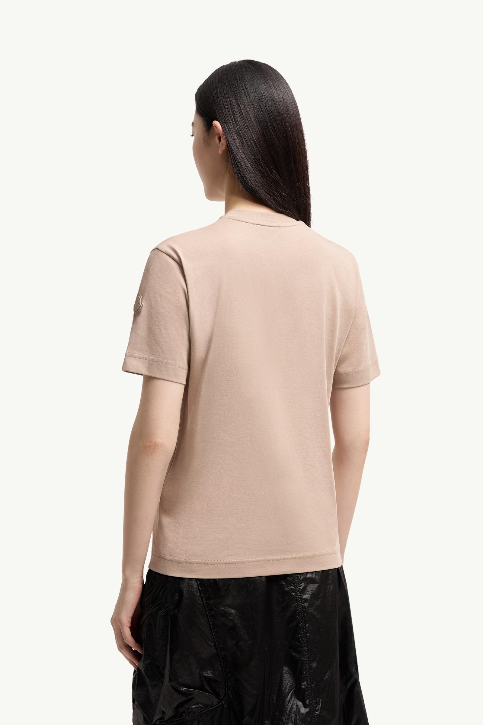 Beige Cotton Jersey T-Shirt with Pleated Pocket - Tops & T-shirts