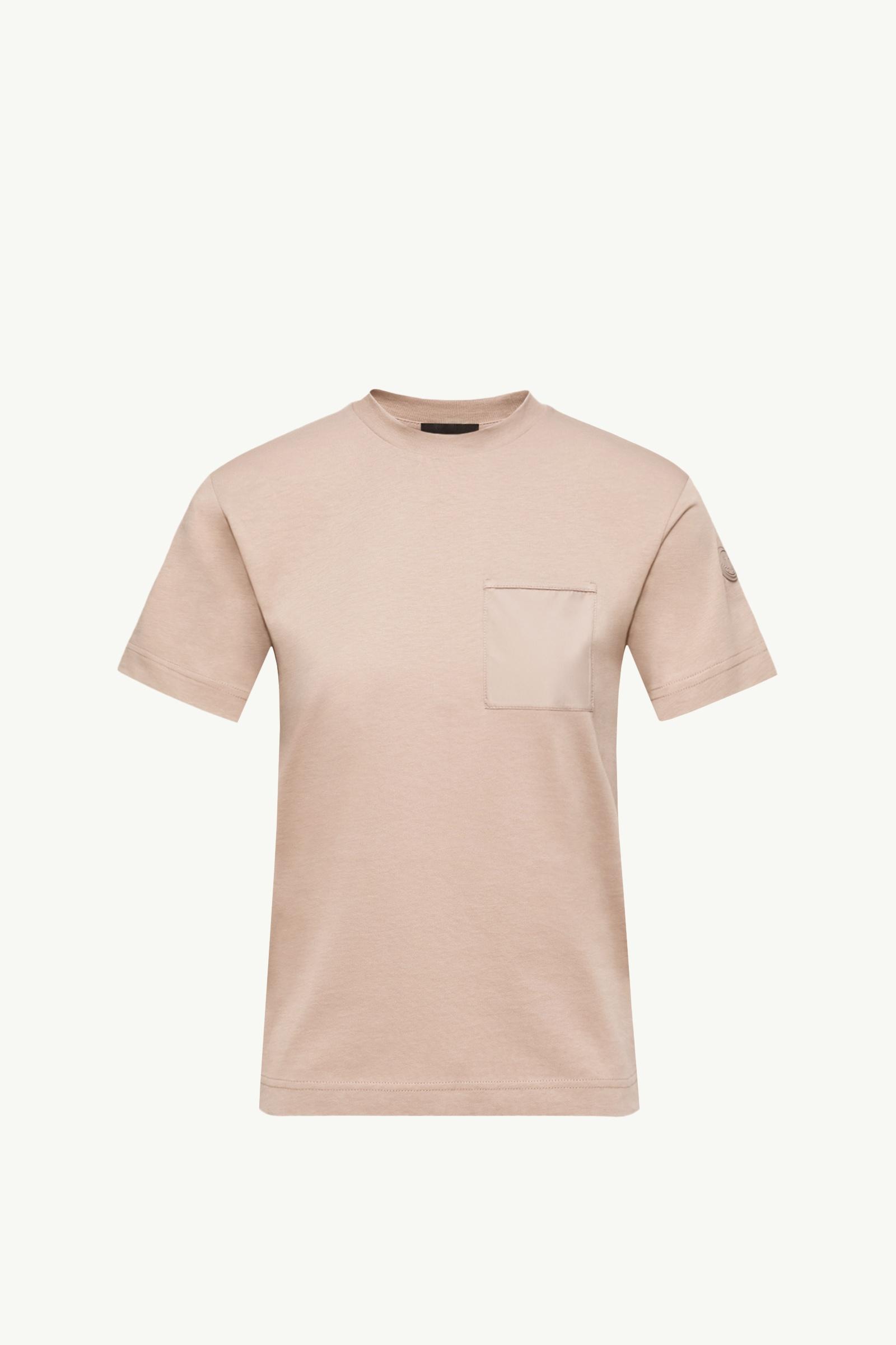 MONCLER MAGLIA T-SHIRT ポケット付き Beige Cotton Jersey T-Shirt with Pleated Pocket - Tops & T-shirts