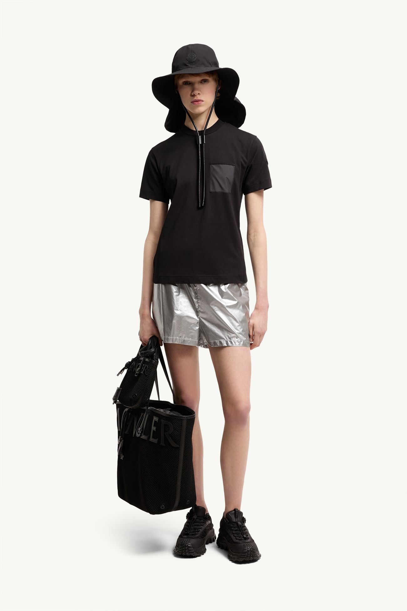 T-shirt in jersey di cotone con tasca plissettata Donna Nero Moncler 0