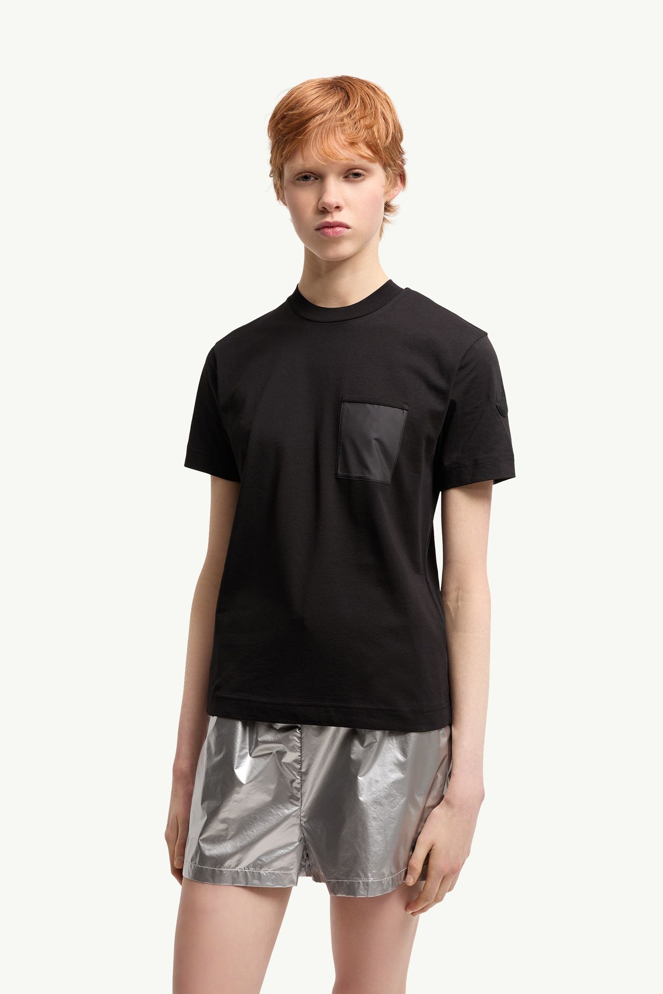 T-shirt en jersey de coton avec poche plissée Femmes Noir Moncler 3