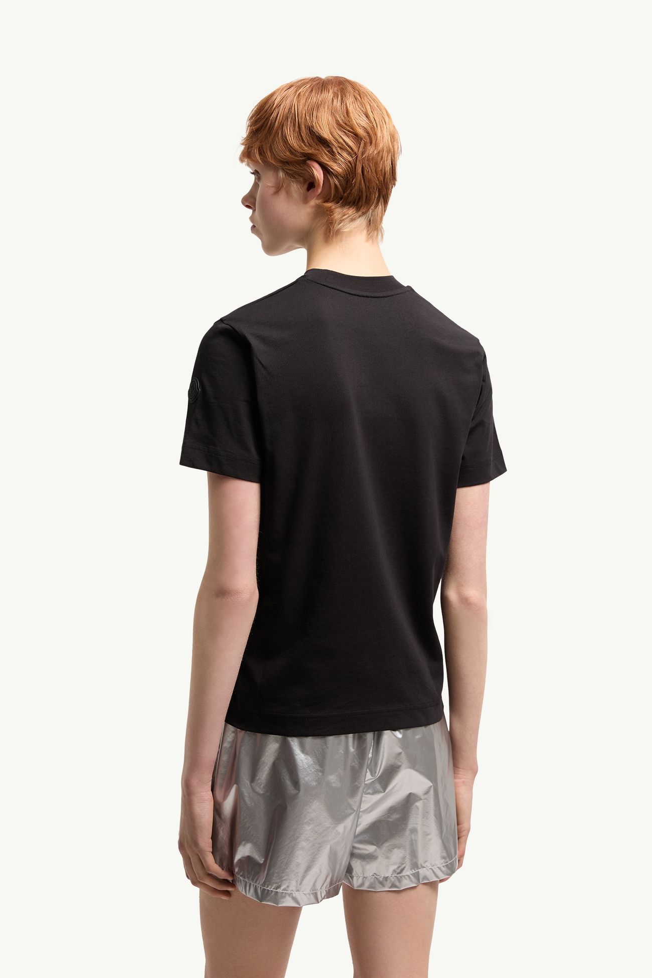 T-Shirt aus Baumwolljersey mit plissierter Tasche Damen Schwarz Moncler 4