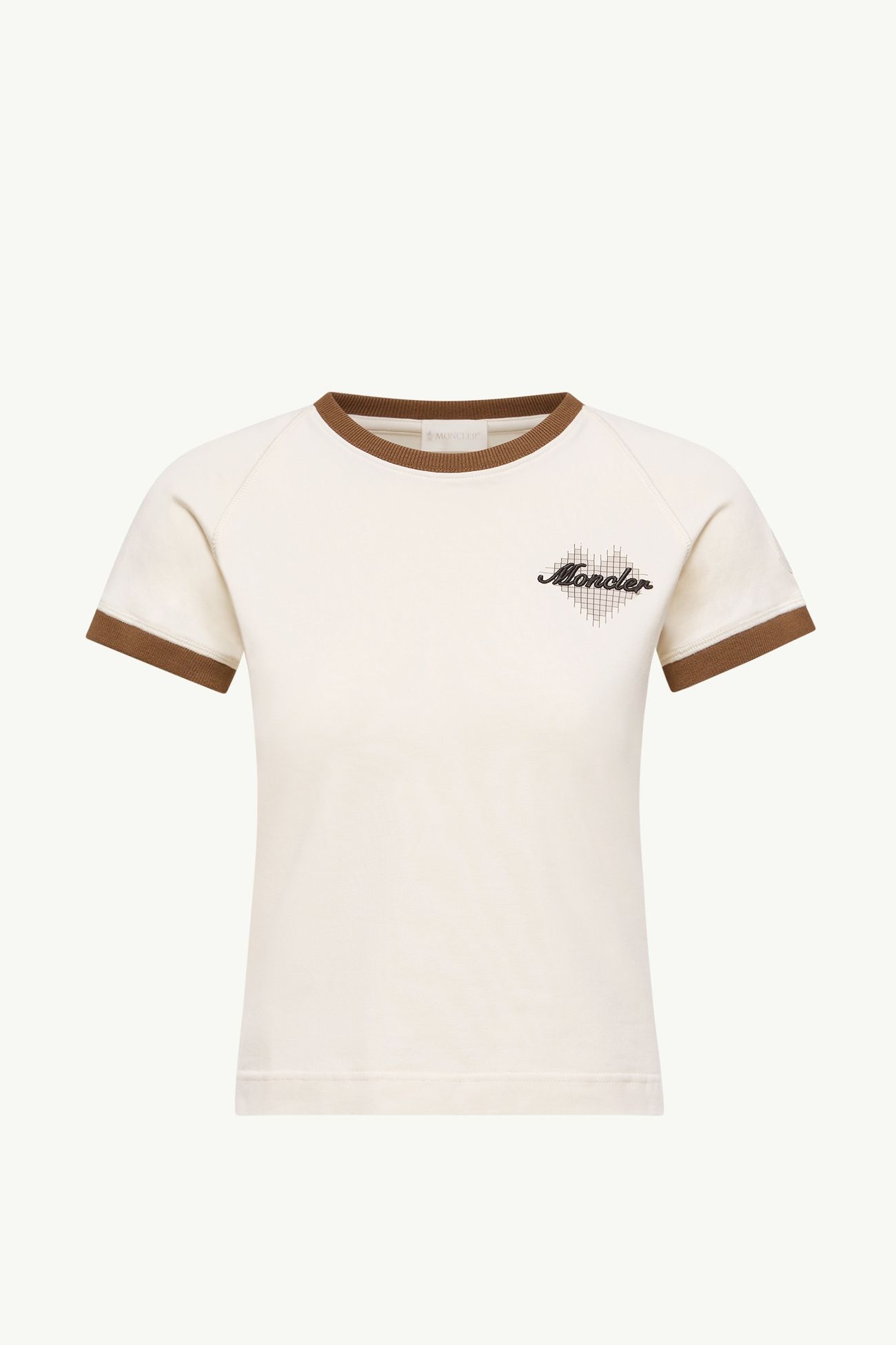 Heart Logo Cotton T-Shirt Women Light Beige Moncler 2