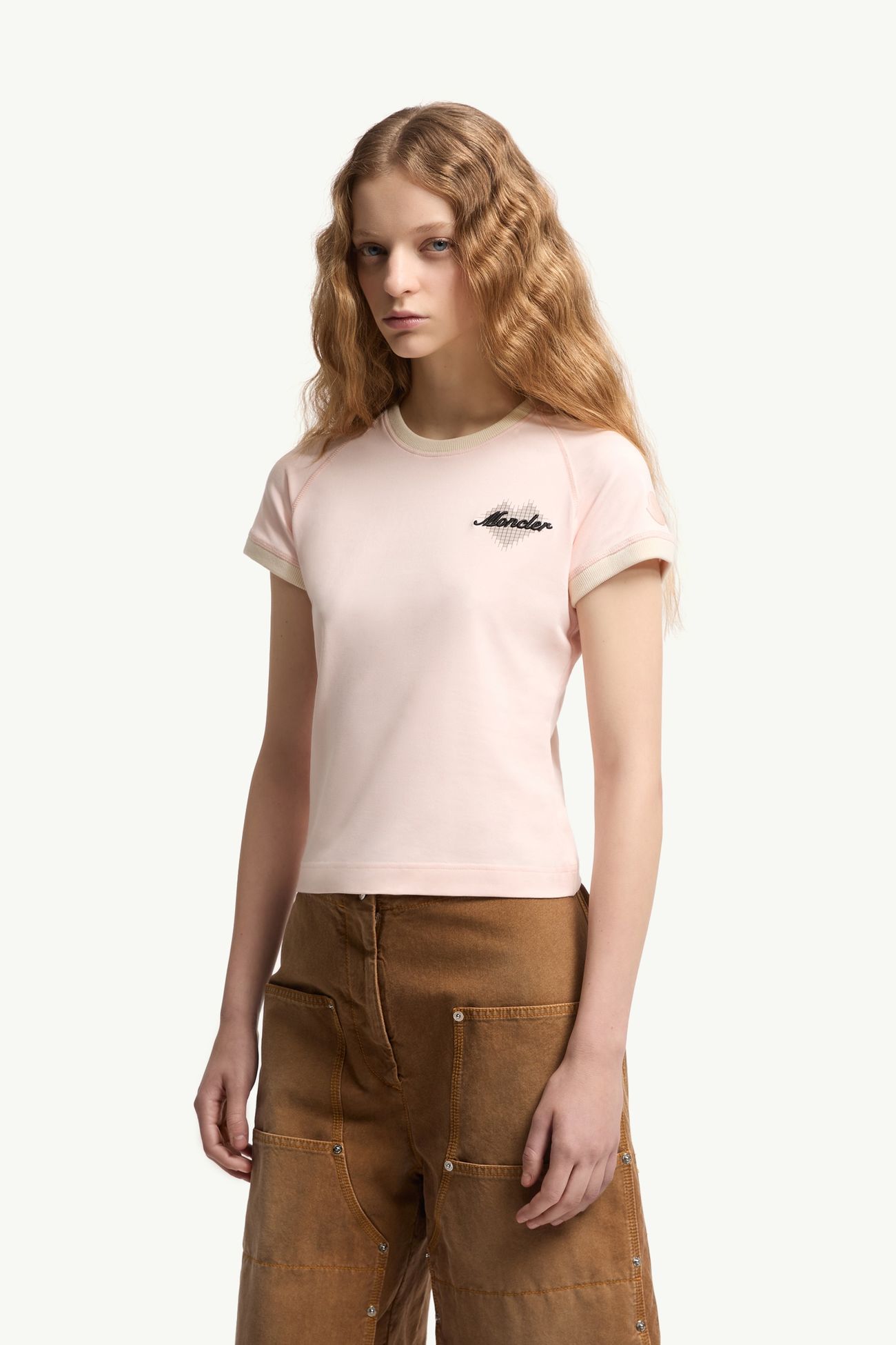 T-shirt in cotone con logo con cuore Donna Rosa Chiaro Moncler 3