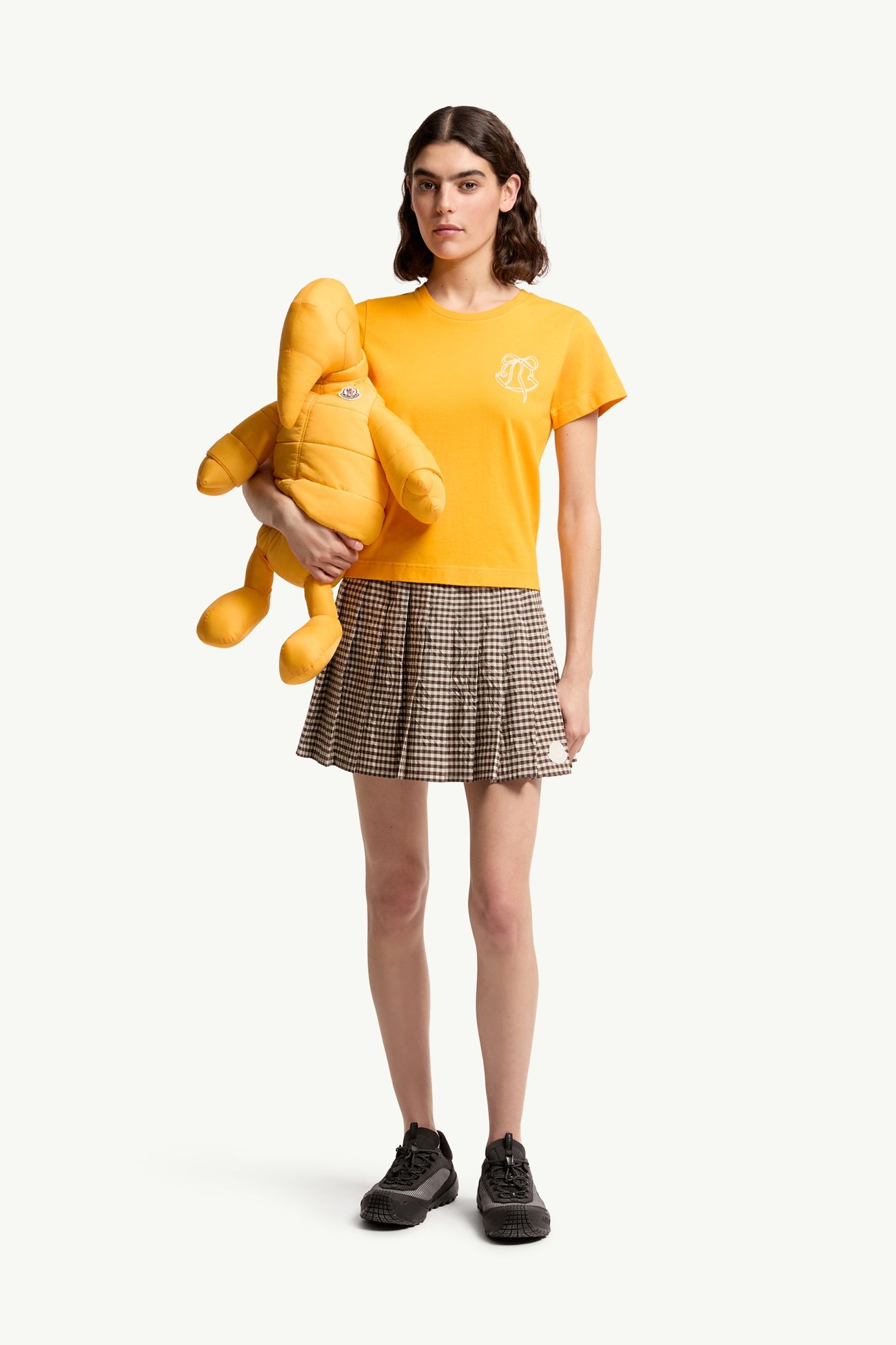 T-shirt con logo ricamato in cotone Donna Giallo Moncler 0