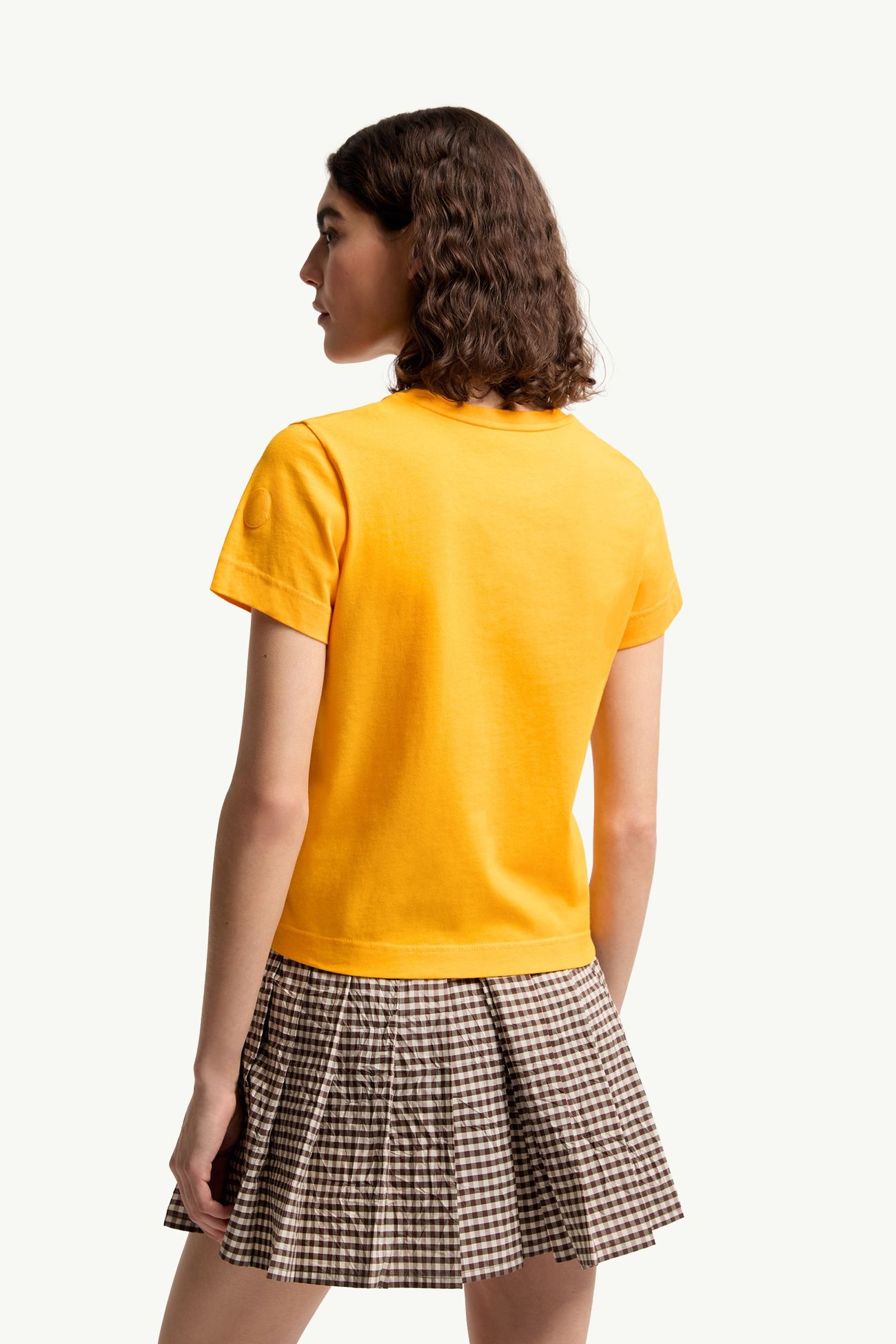 Embroidered Logo Cotton T-Shirt Women Yellow Moncler 4