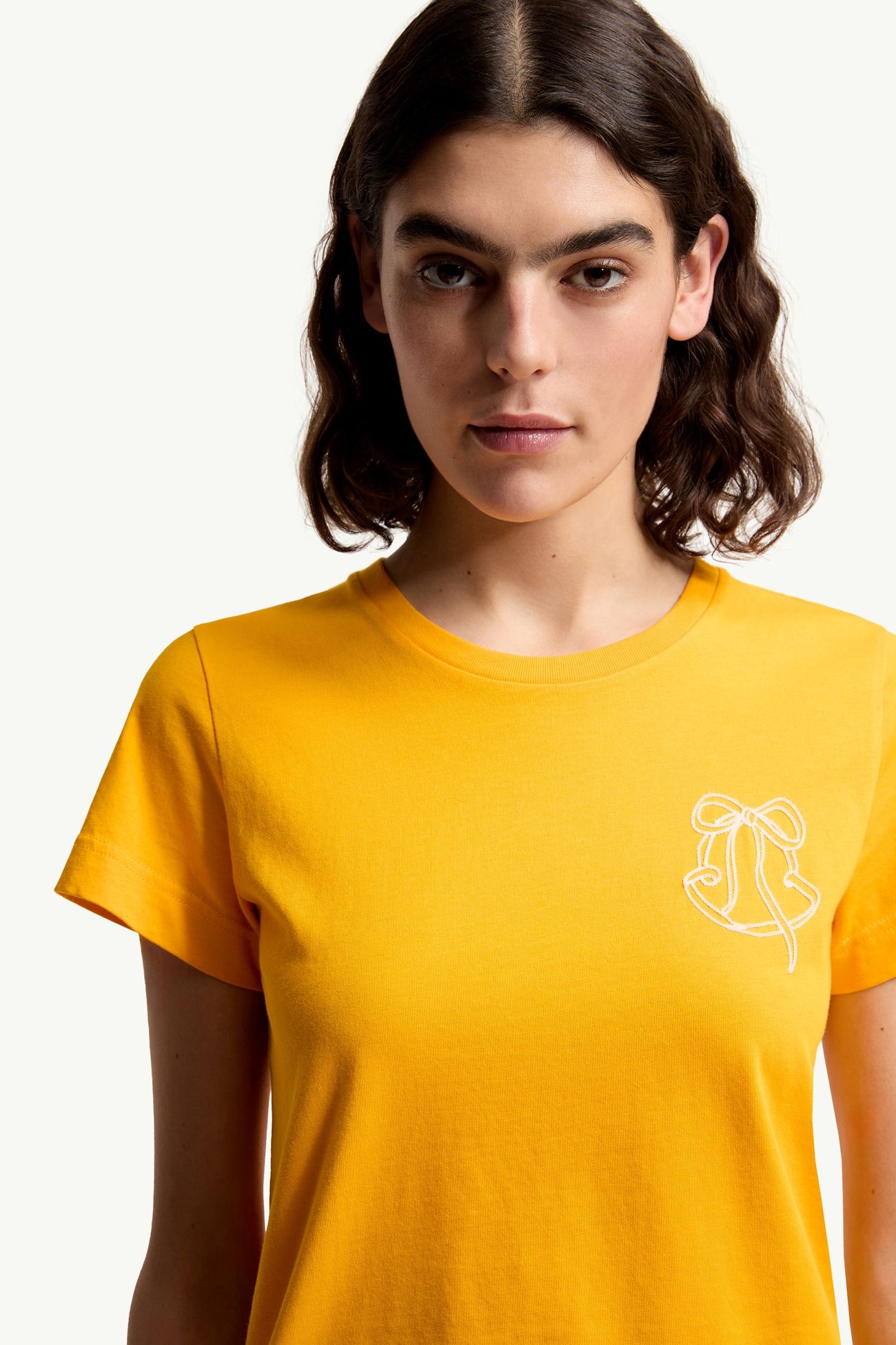 Embroidered Logo Cotton T-Shirt Women Yellow Moncler 5