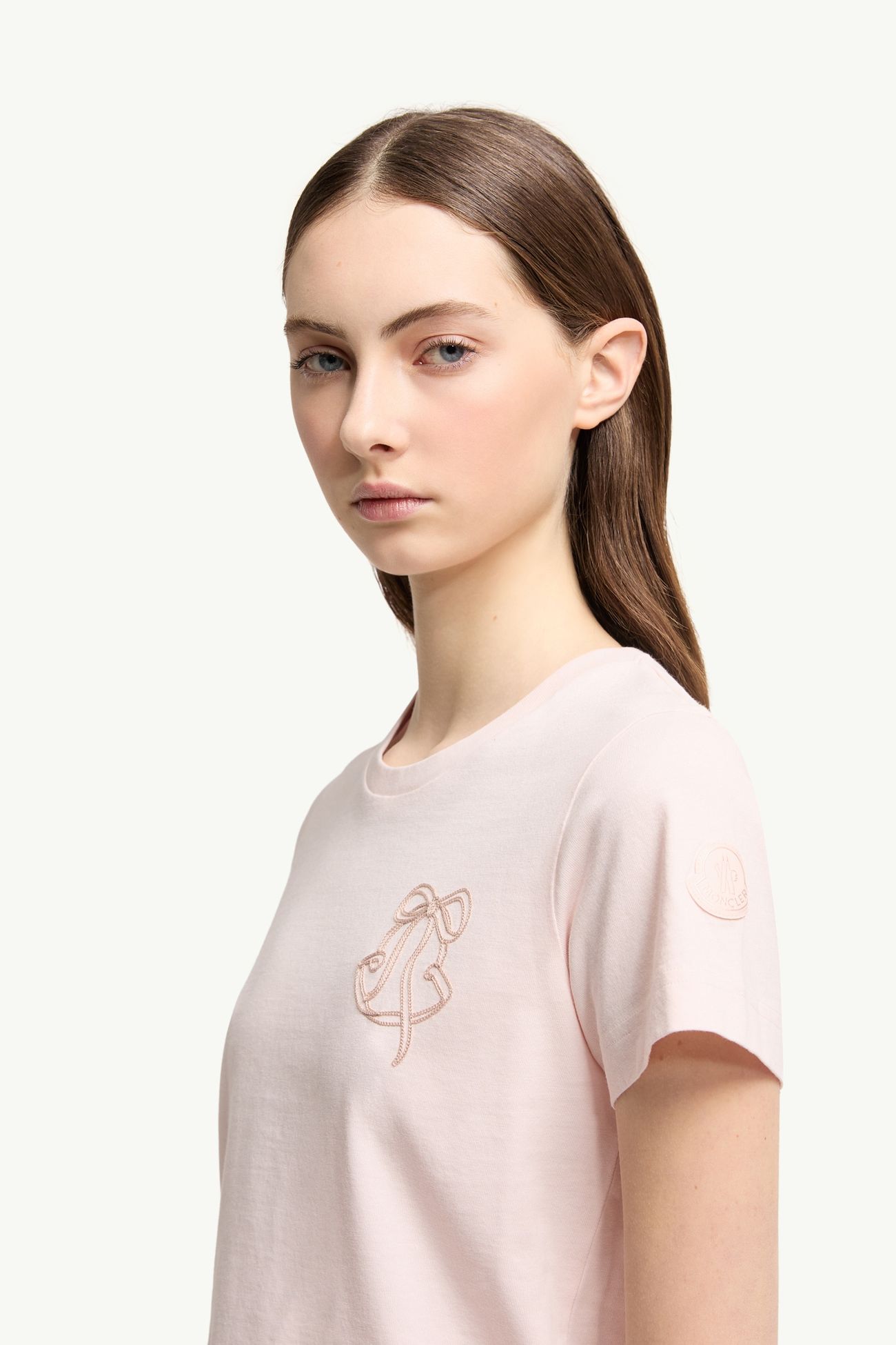 T-shirt con logo ricamato in cotone Donna Rosa Chiaro Moncler 1