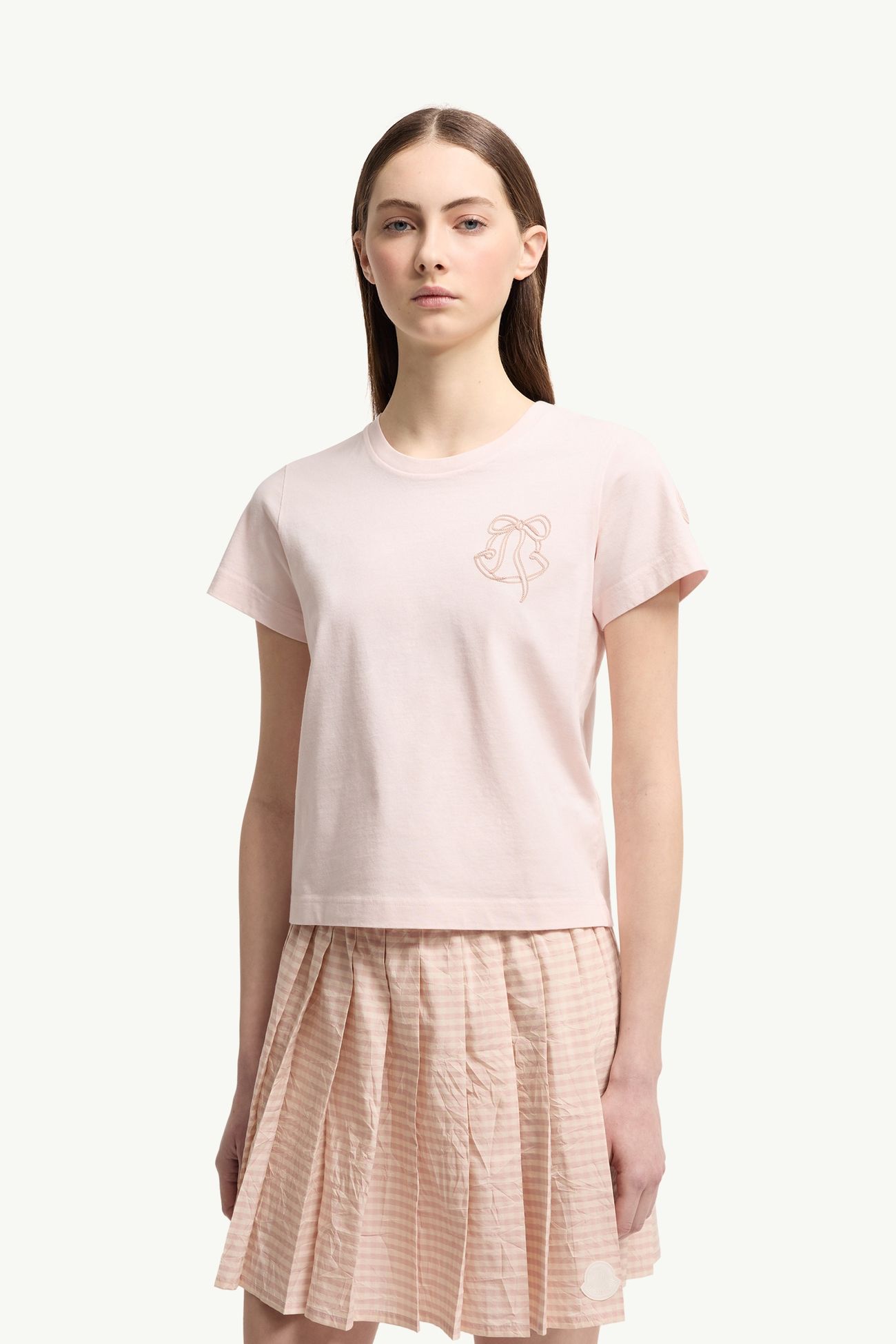 Camiseta de algodón con logotipo bordado Mujer Rosado claro Moncler 3