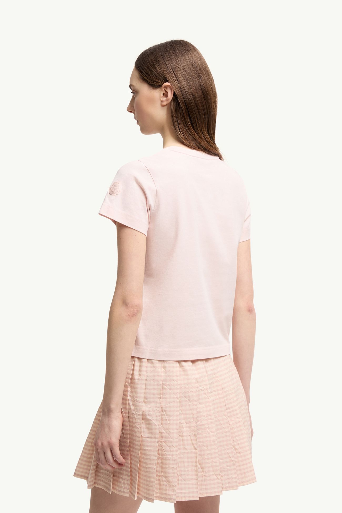 Camiseta de algodón con logotipo bordado Mujer Rosado claro Moncler 4