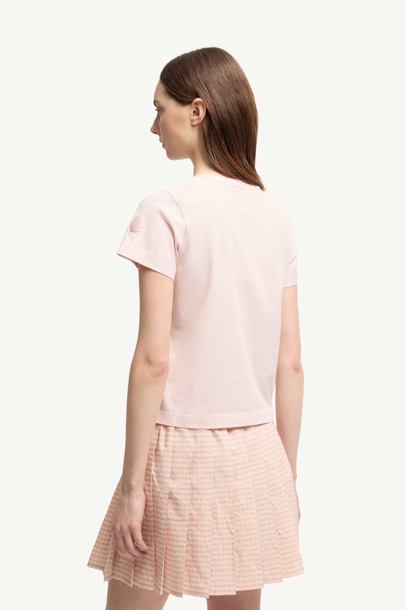Embroidered Logo Cotton T-Shirt Women Light Pink Moncler 4