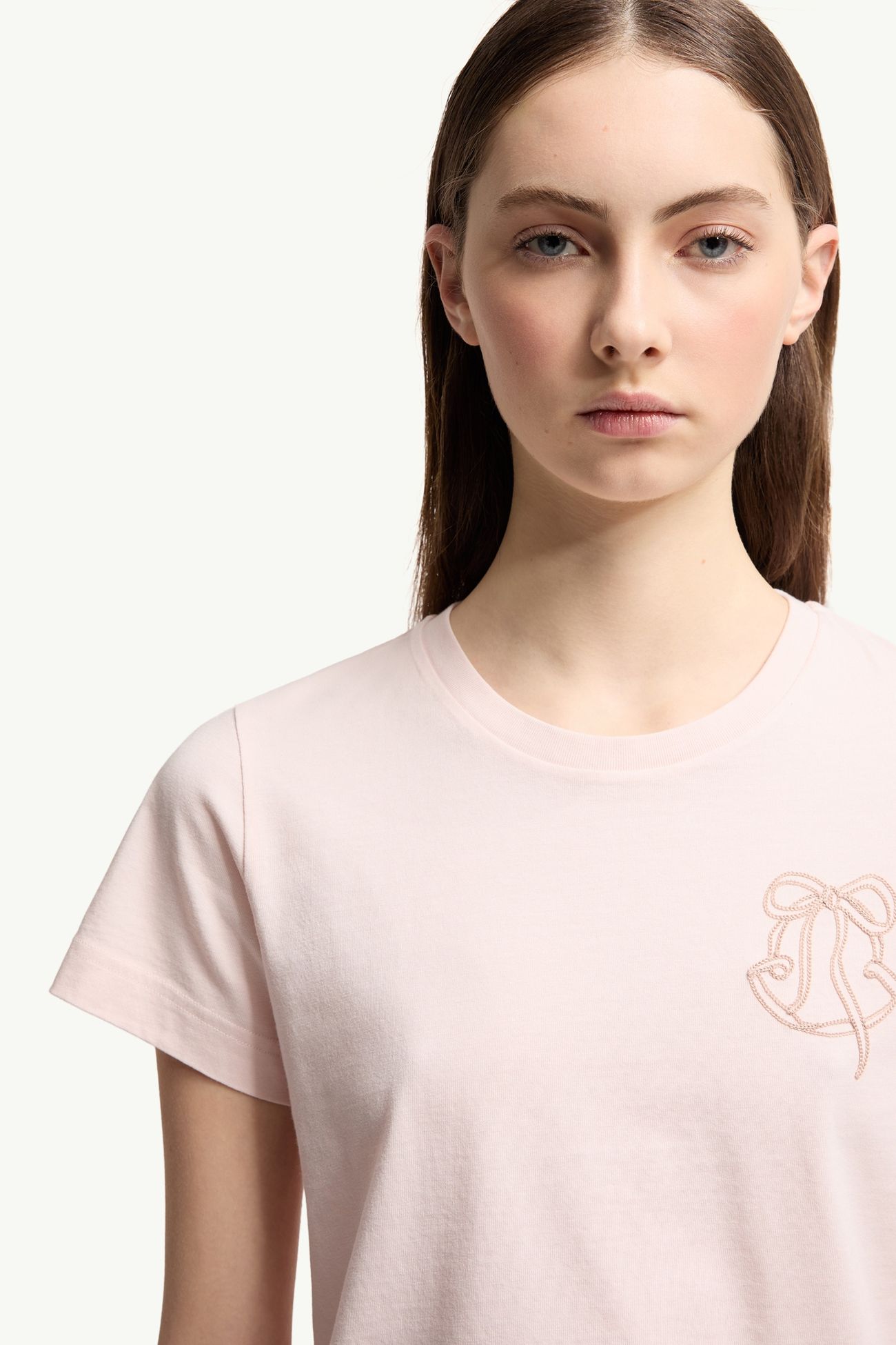 T-shirt en coton à logo brodé Femmes Rose Clair Moncler 5