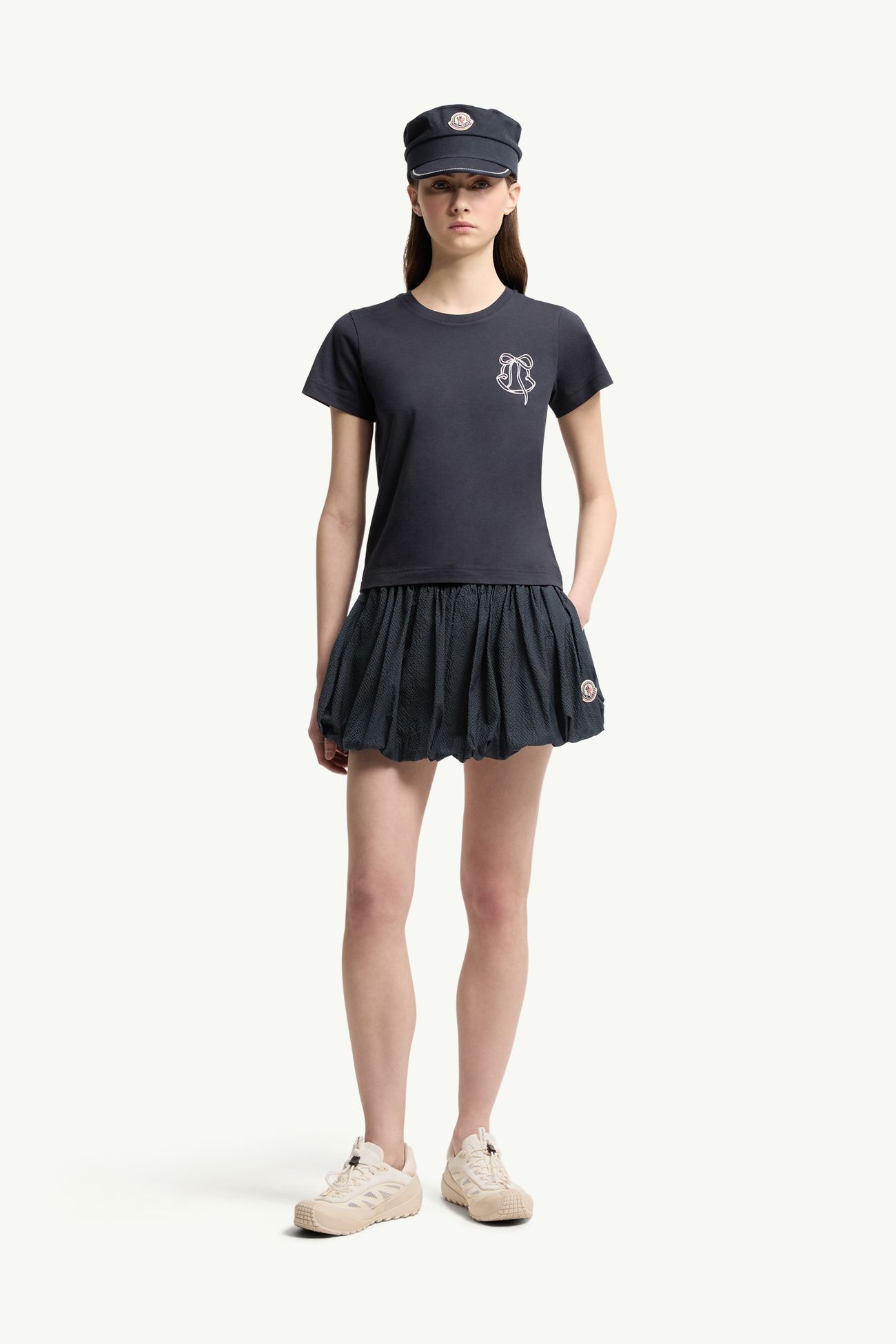 T-shirt en coton à logo brodé Femmes Bleu Nuit Moncler 0