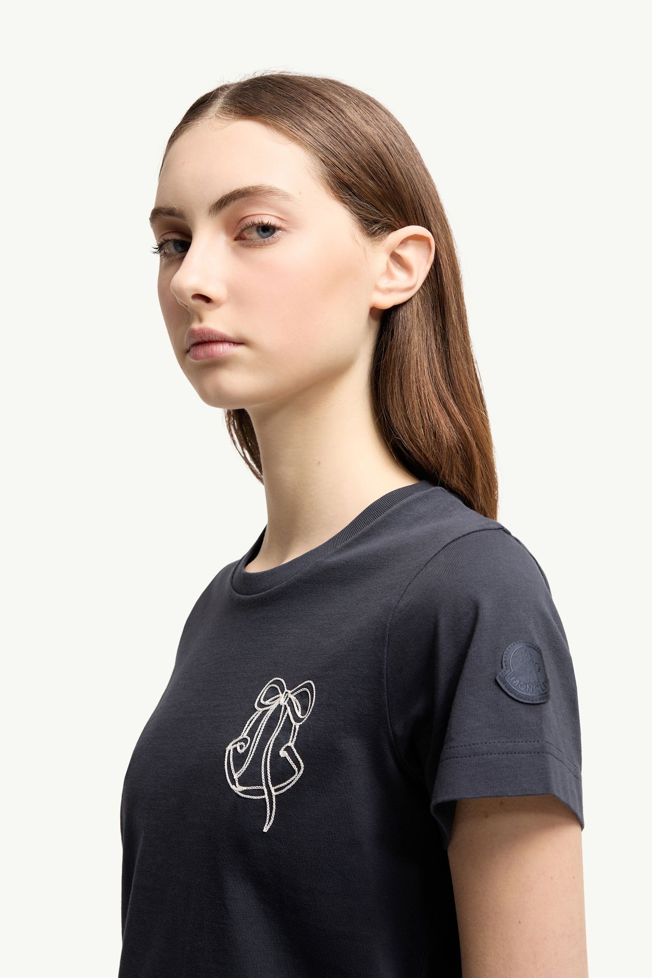 T-Shirt aus Baumwolle mit gesticktem Logo Damen Nachtblau Moncler 1