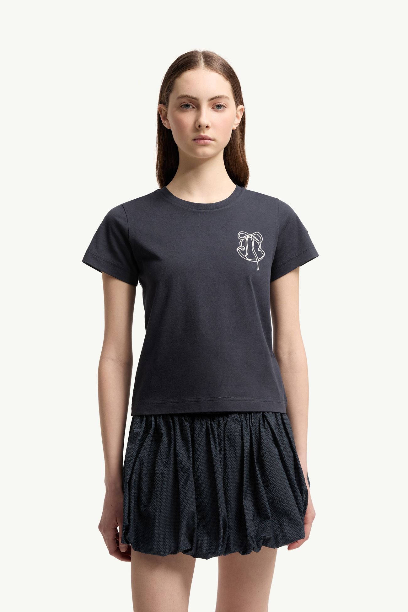 T-shirt en coton à logo brodé Femmes Bleu Nuit Moncler 3