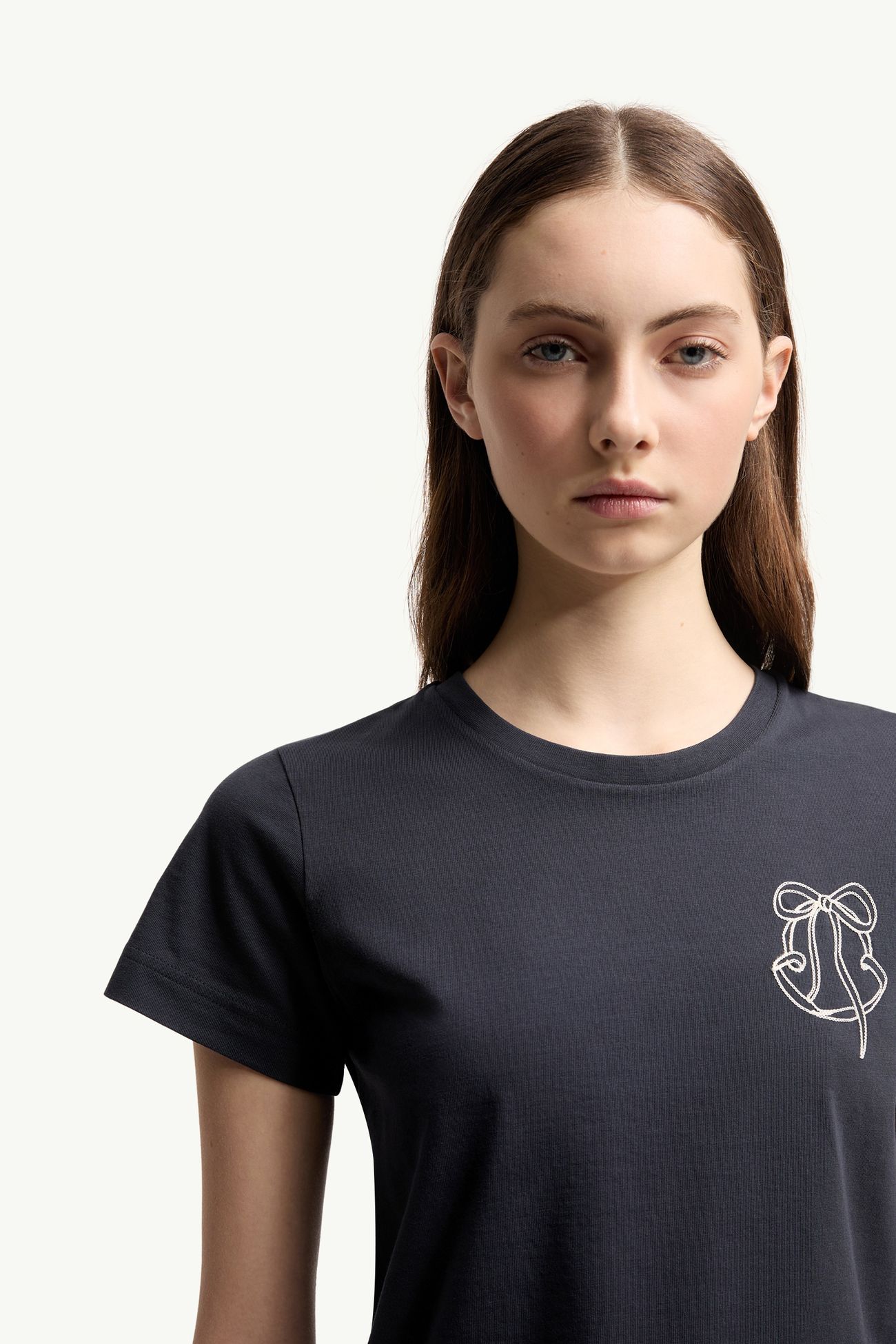 Embroidered Logo Cotton T-Shirt Women Night Blue Moncler 5