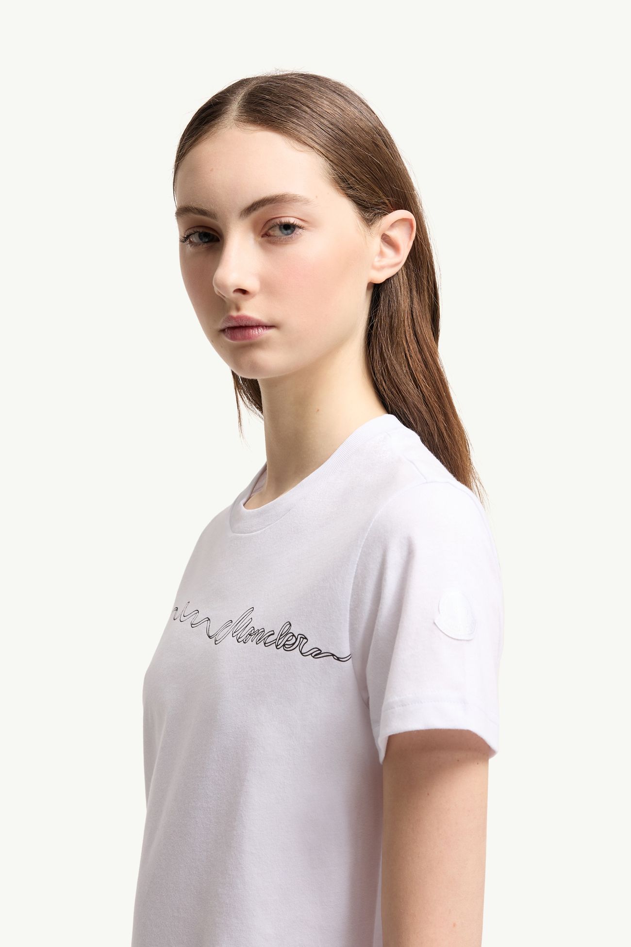 T-shirt en coton à logo ruban Femmes Blanc Moncler 1