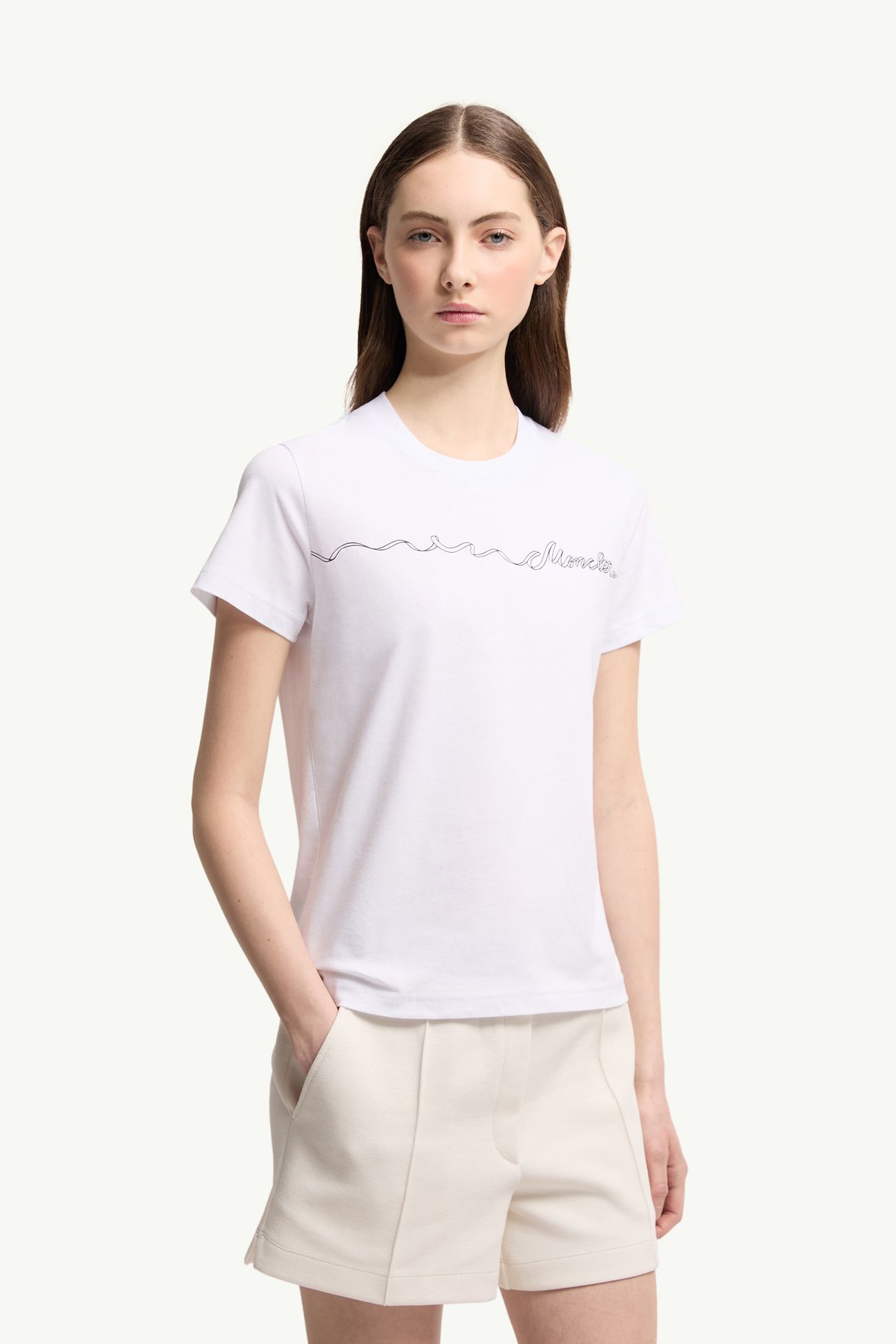 T-Shirt aus Baumwolle mit Schleifenlogo Damen Weiß Moncler 3