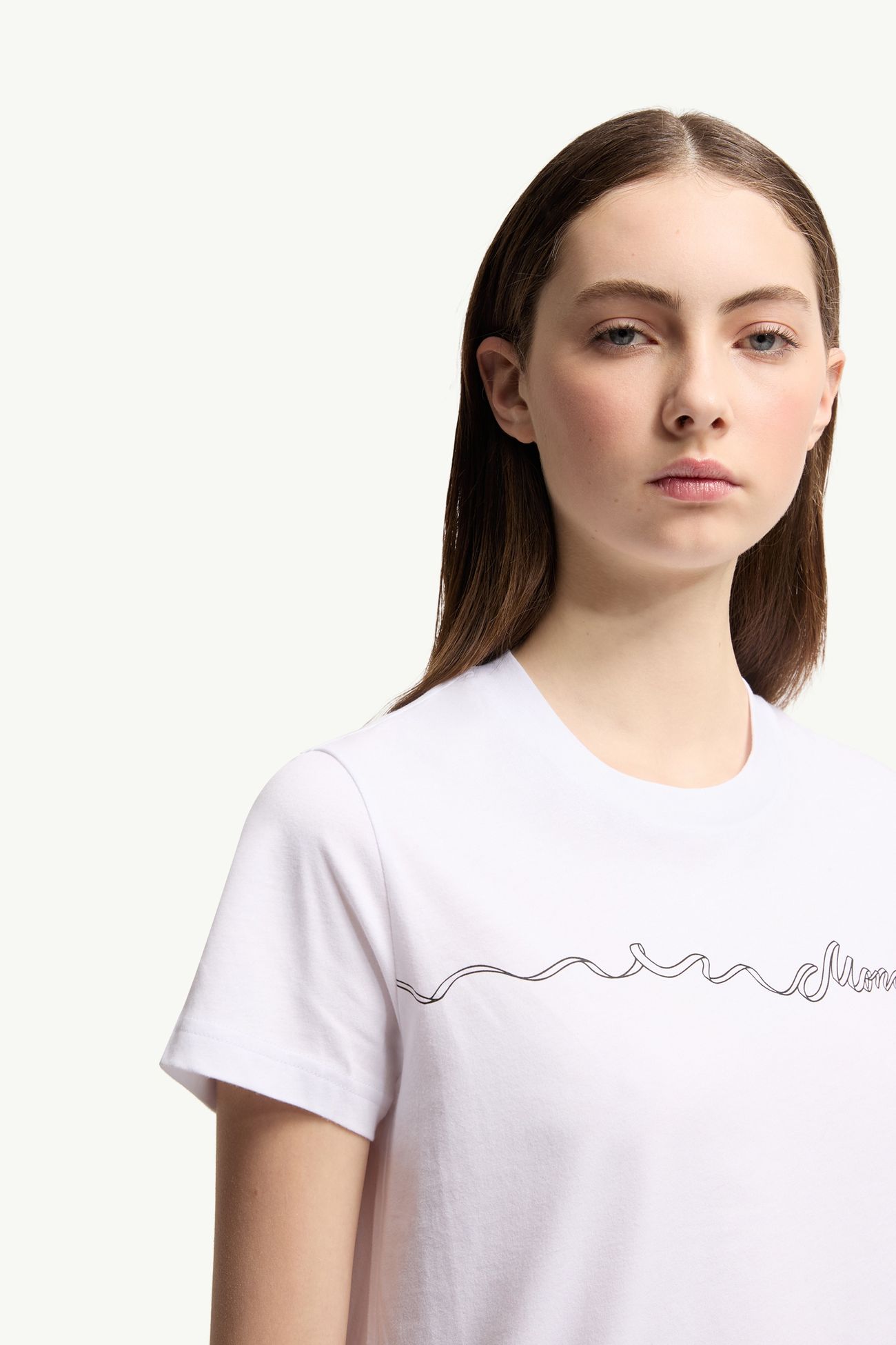 Ribbon Logo Cotton T-Shirt Women White Moncler 5