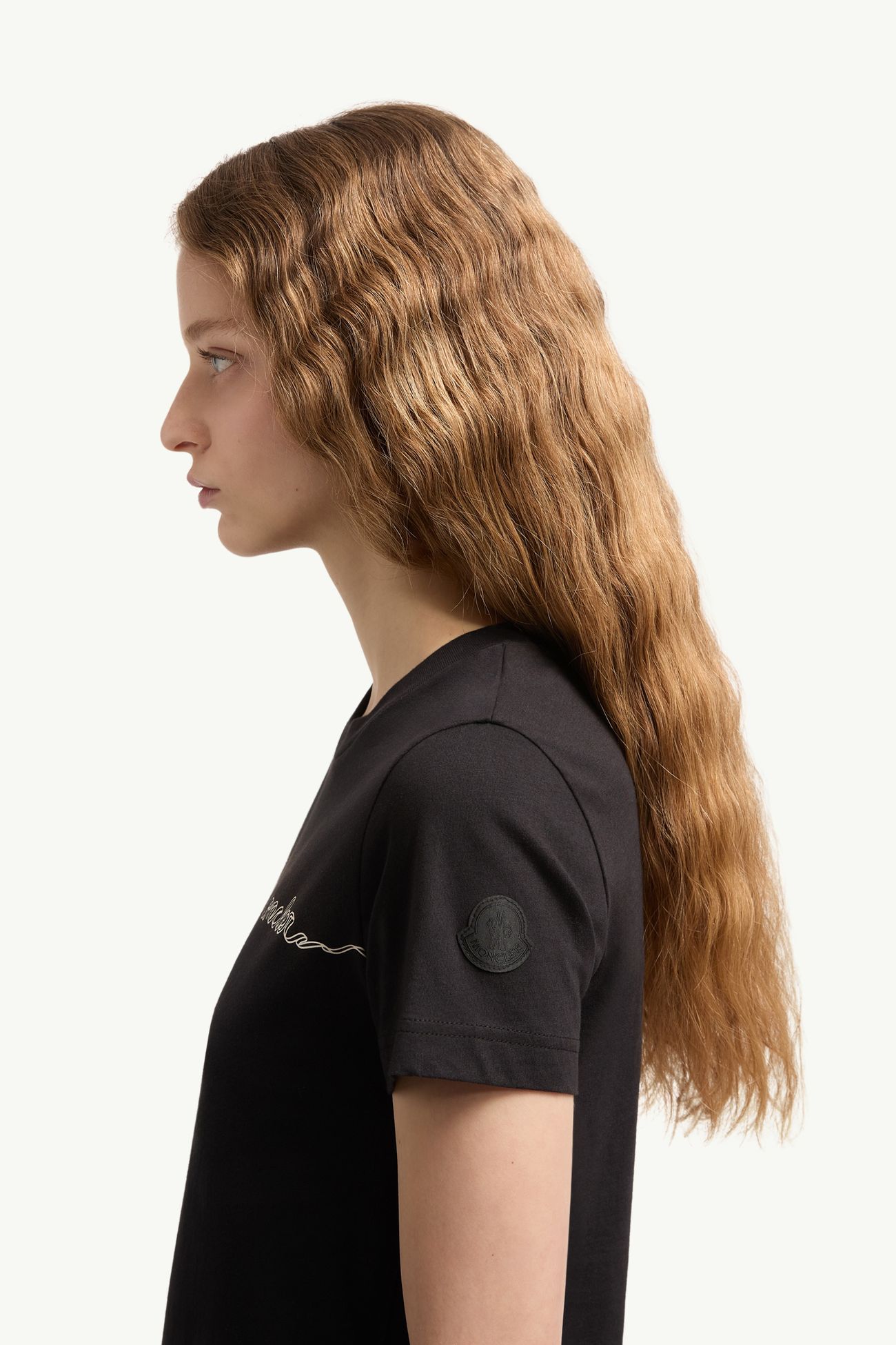 T-Shirt aus Baumwolle mit Schleifenlogo Damen Schwarz Moncler 1