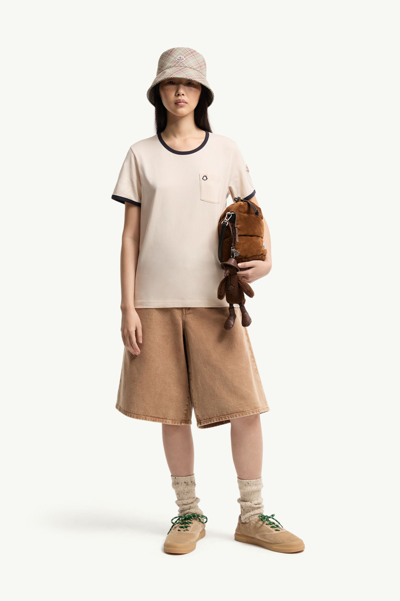 Embroidered Logo Cotton T-Shirt Women White Moncler 0