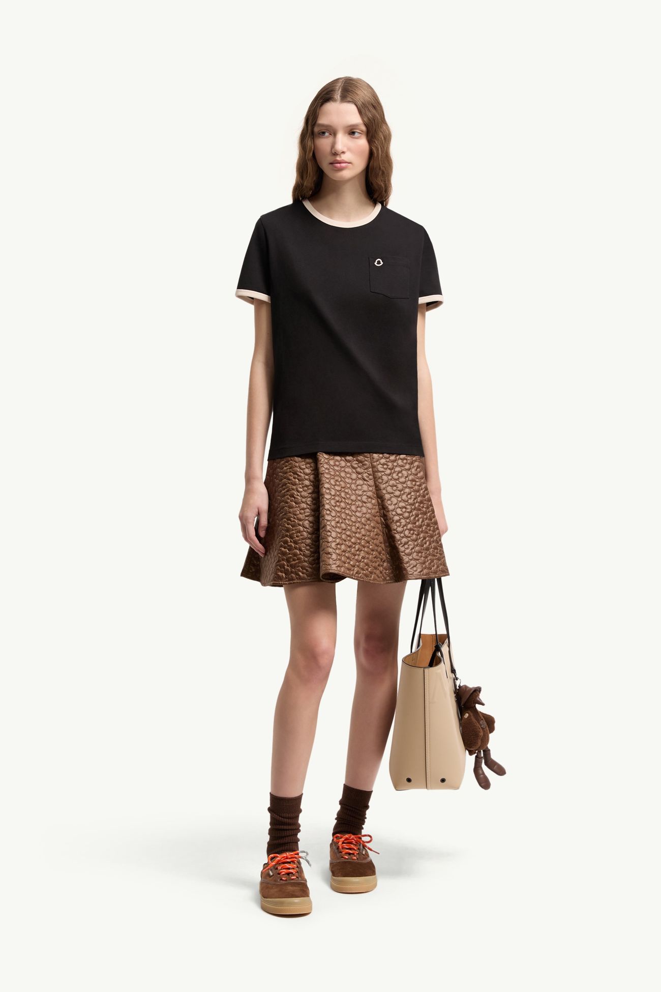 Embroidered Logo Cotton T-Shirt Women Black Moncler 0