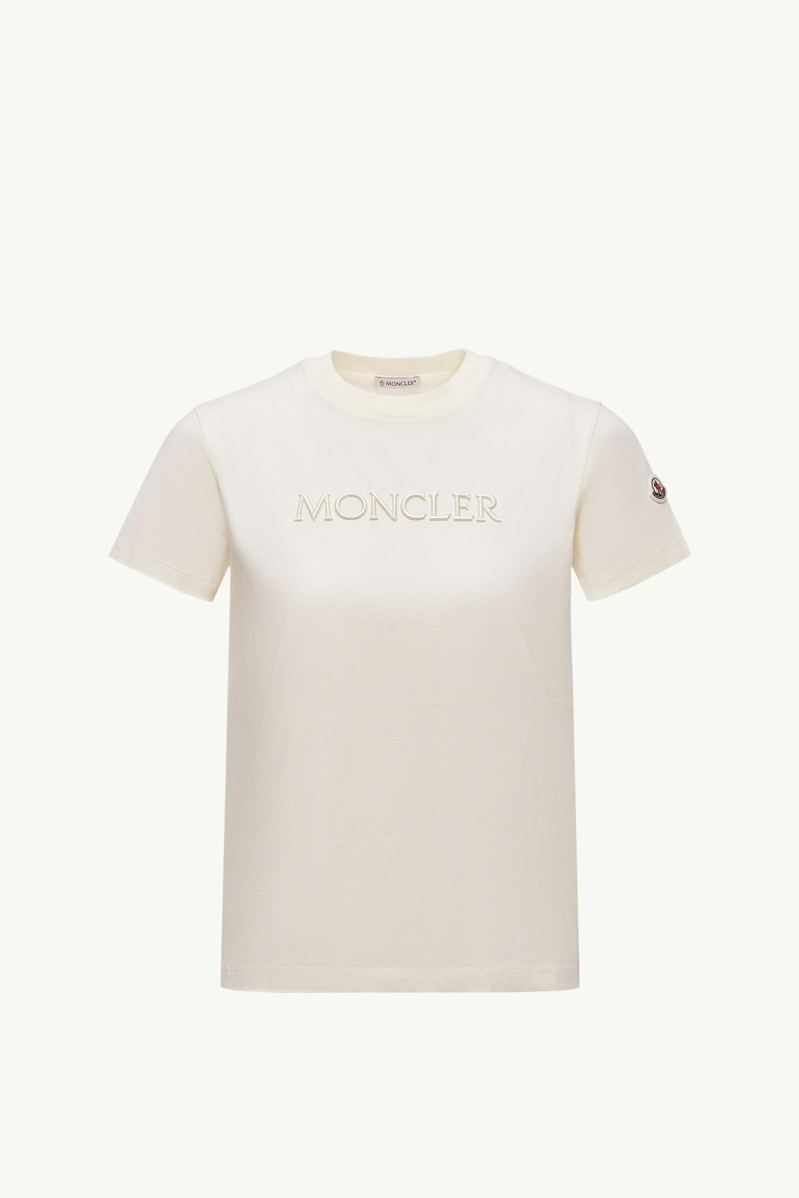 T-shirt en coton à logo brodé ton sur ton Femmes Blanc Ivoire Moncler