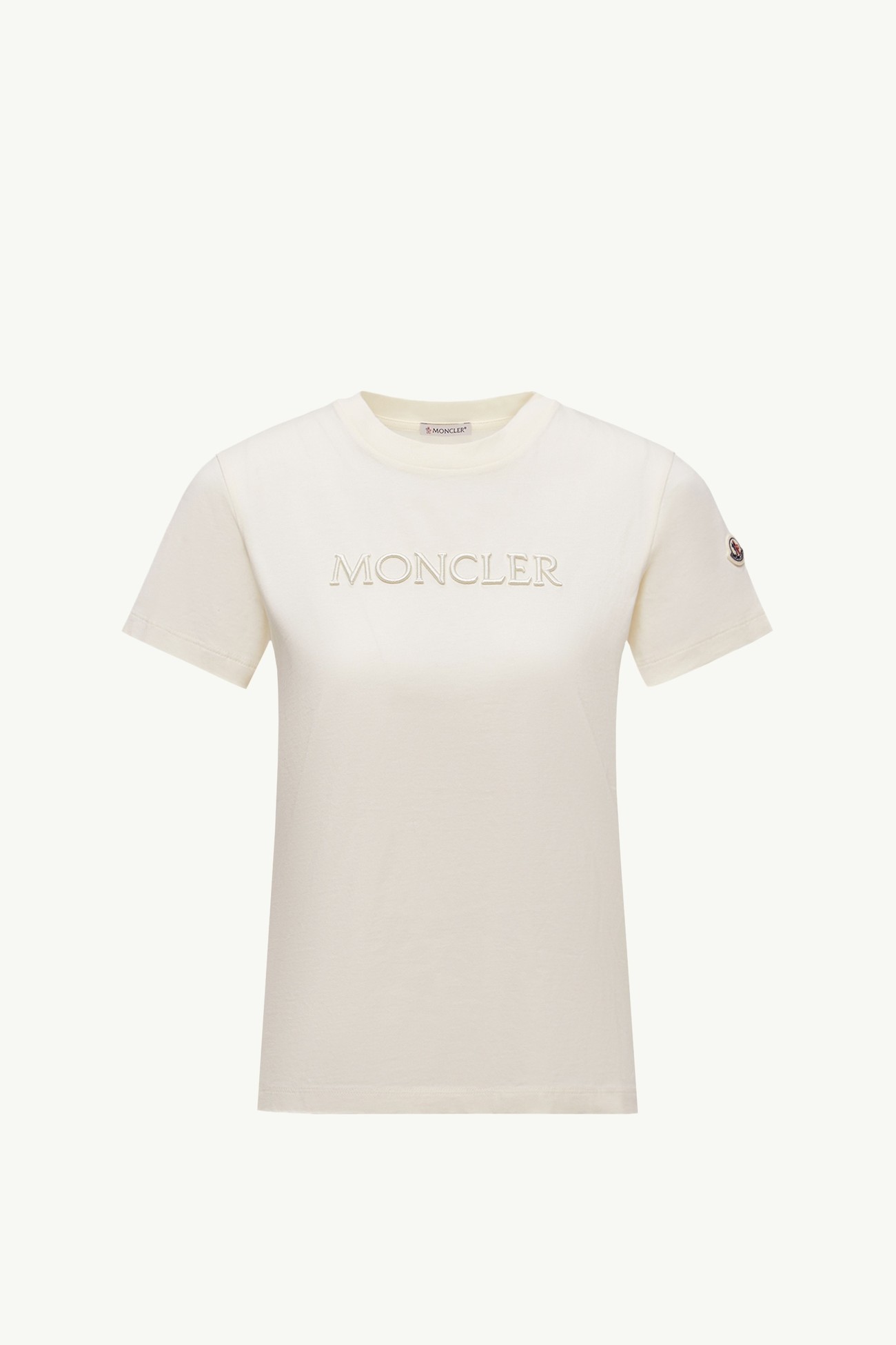 Embroidered Tonal Logo Cotton T-Shirt Women White Ivory Moncler 2