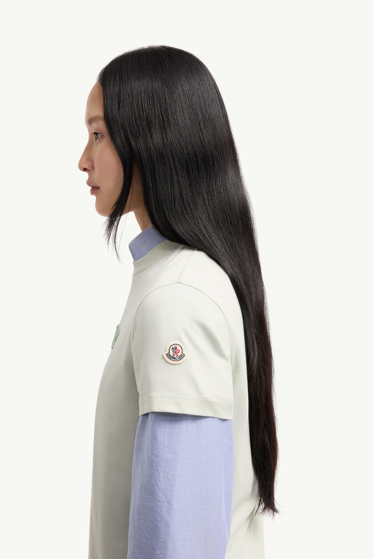 Embroidered Tonal Logo Cotton T-Shirt Women Light Green Moncler 1