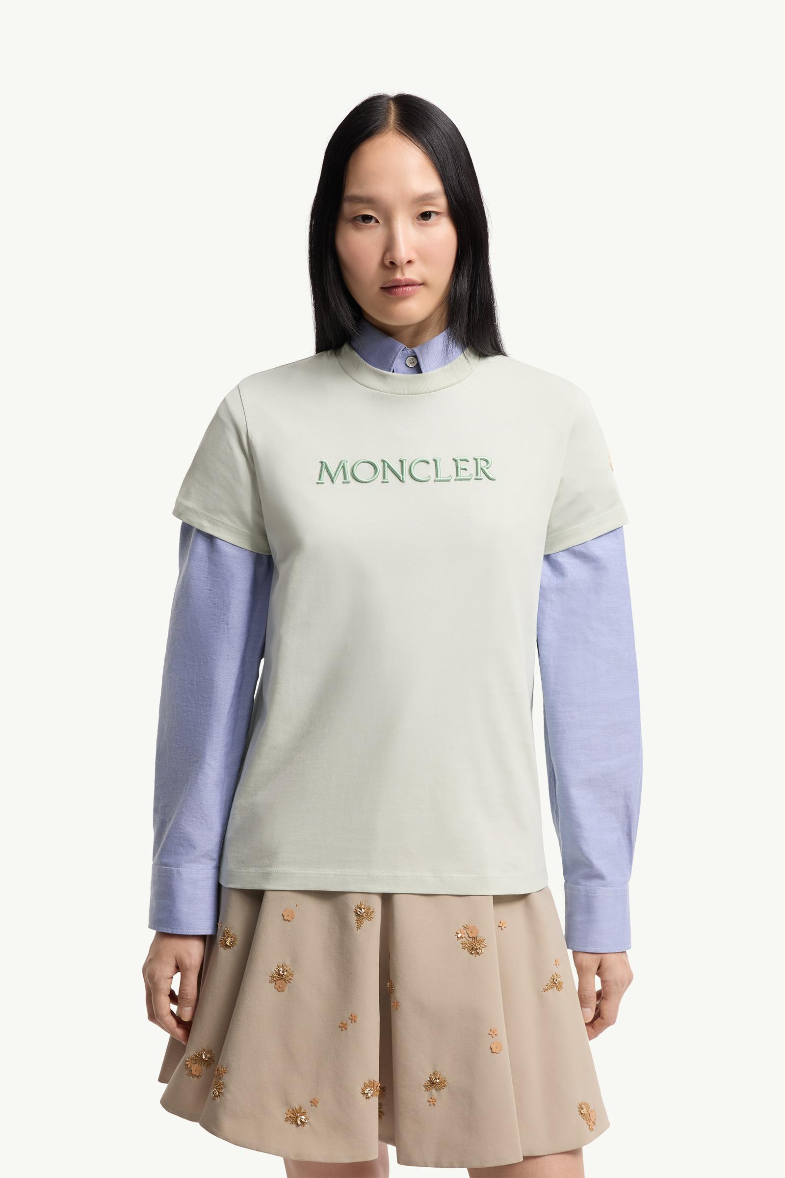 Light Green Embroidered Tonal Logo Cotton T-Shirt - Tops & T