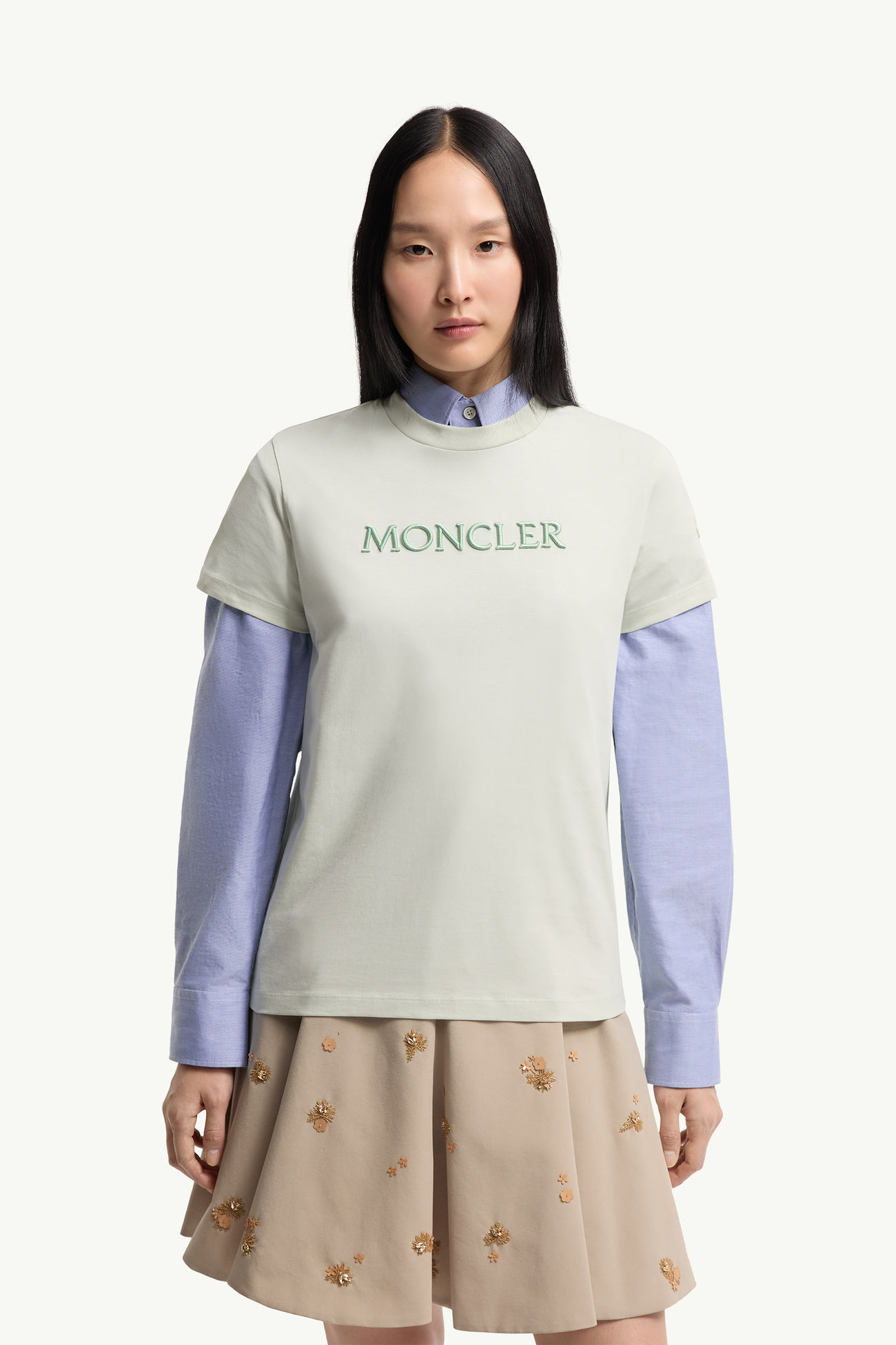 자수 토널 로고 코튼 티셔츠 여성 라이트 그린 Moncler 3