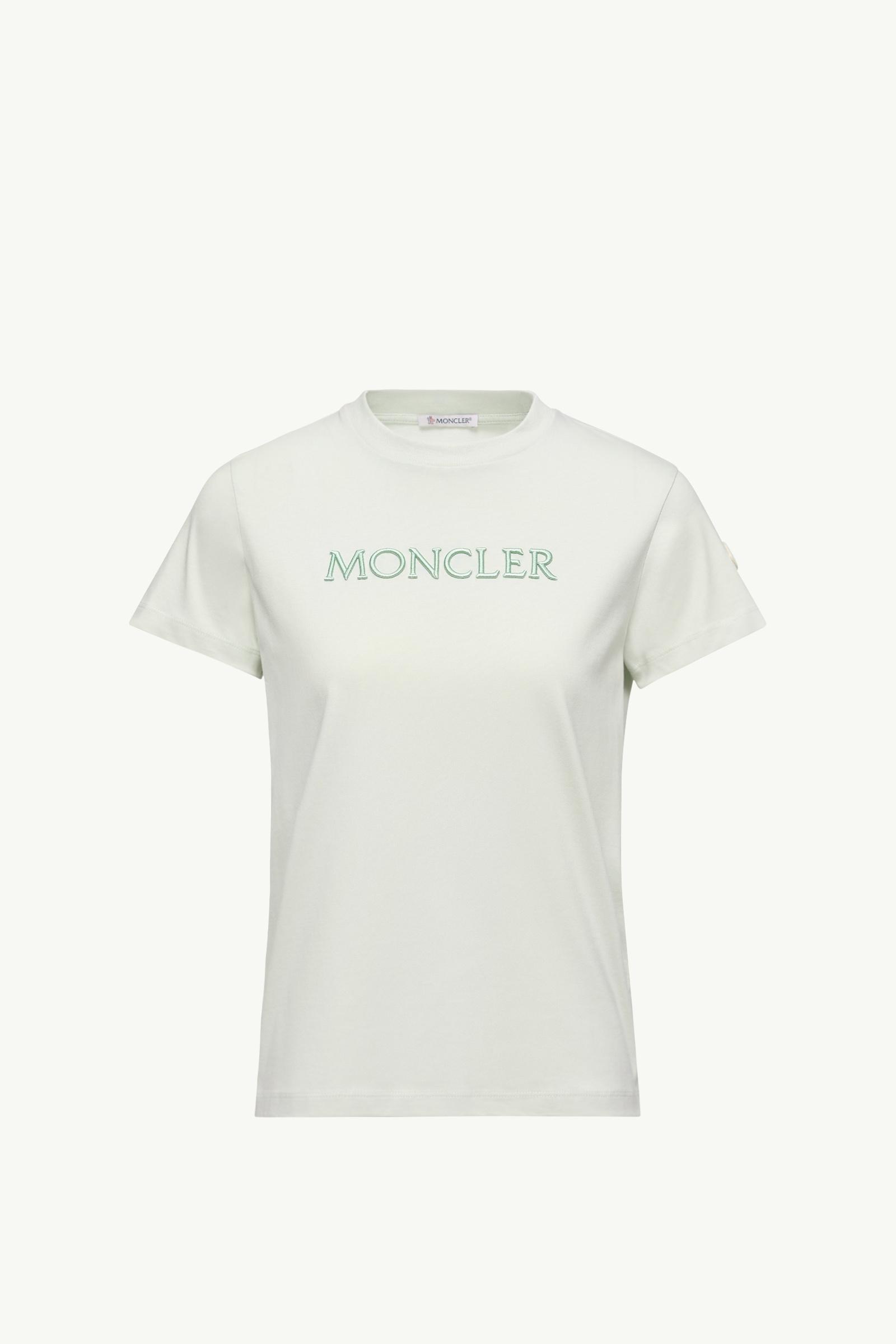 Embroidered Tonal Logo Cotton T-Shirt Women Light Green Moncler