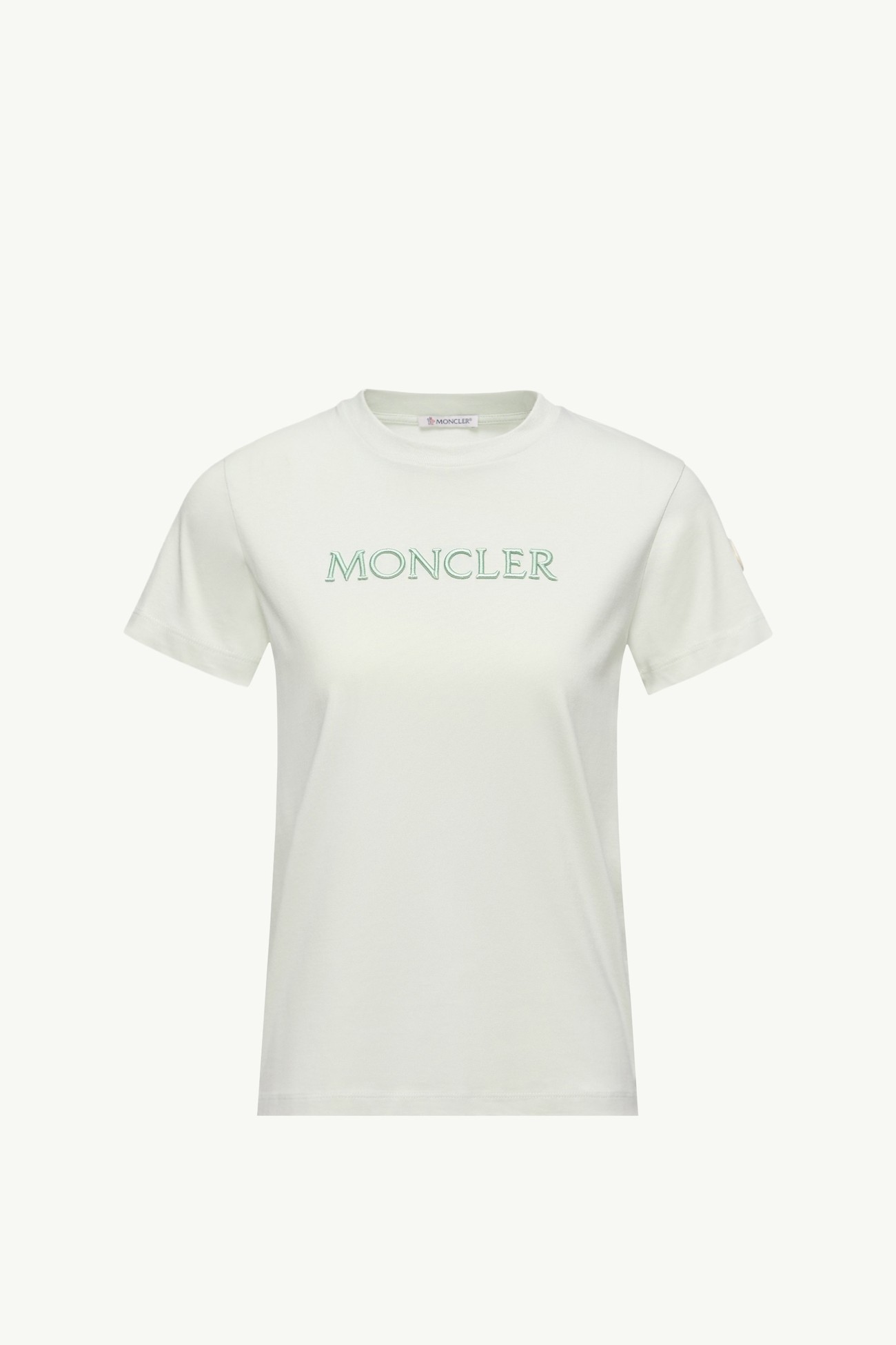 Embroidered Tonal Logo Cotton T-Shirt Women Light Green Moncler 2