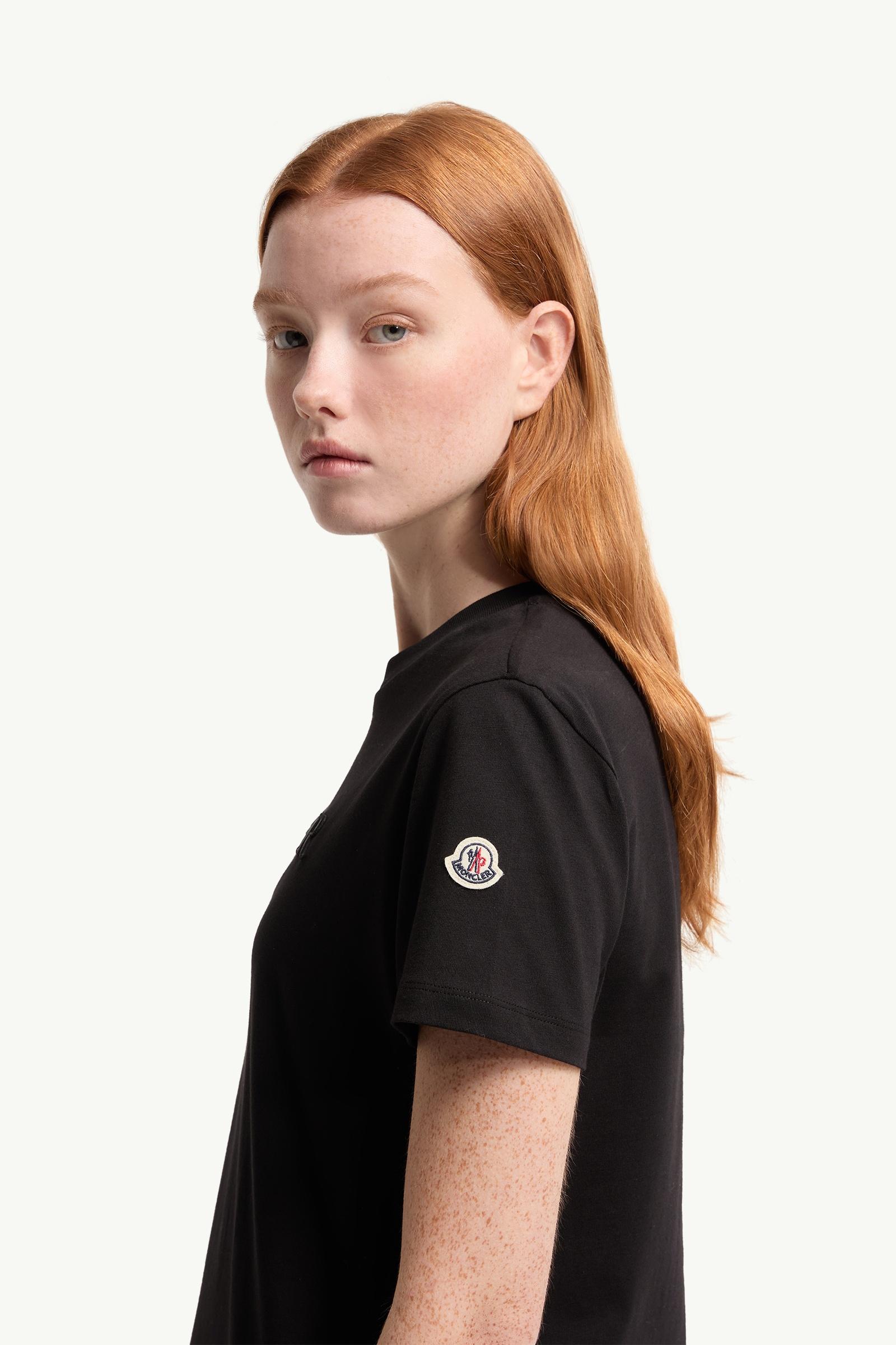 Black Embroidered Tonal Logo Cotton T-Shirt - Tops & T-shirts for
