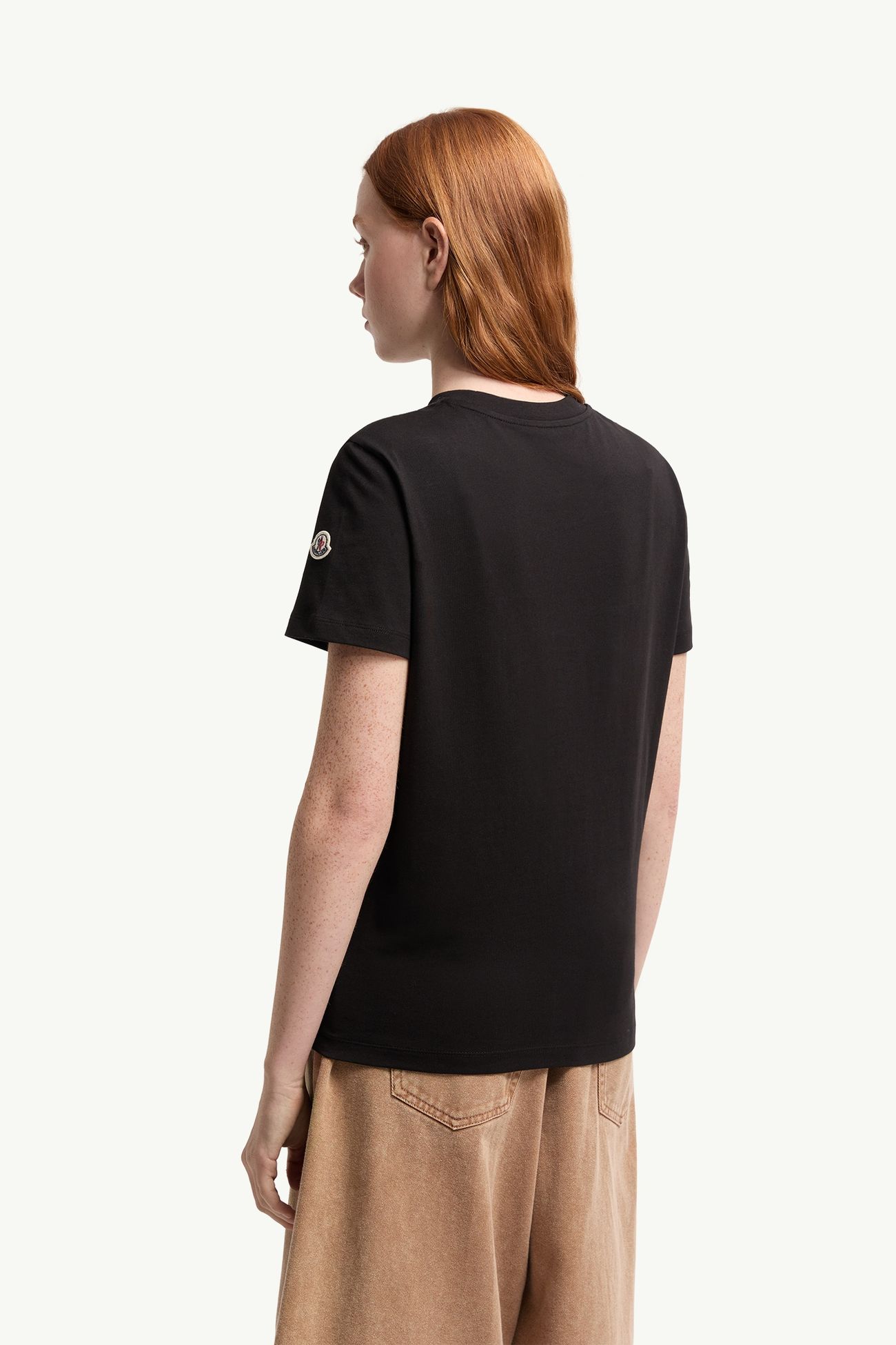 Camiseta de algodón con logotipo tonal bordado Mujer Negro Moncler 4