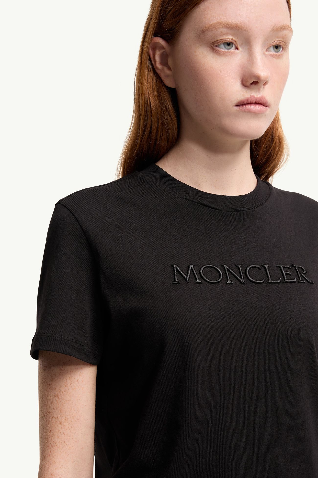 Besticktes T-Shirt aus Baumwolle mit farblich passendem Logo Damen Schwarz Moncler 5