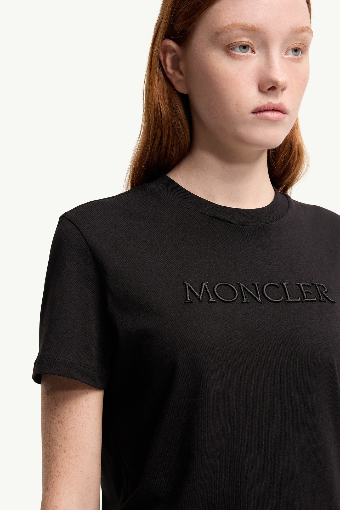 Embroidered Tonal Logo Cotton T-Shirt Women Black Moncler 5