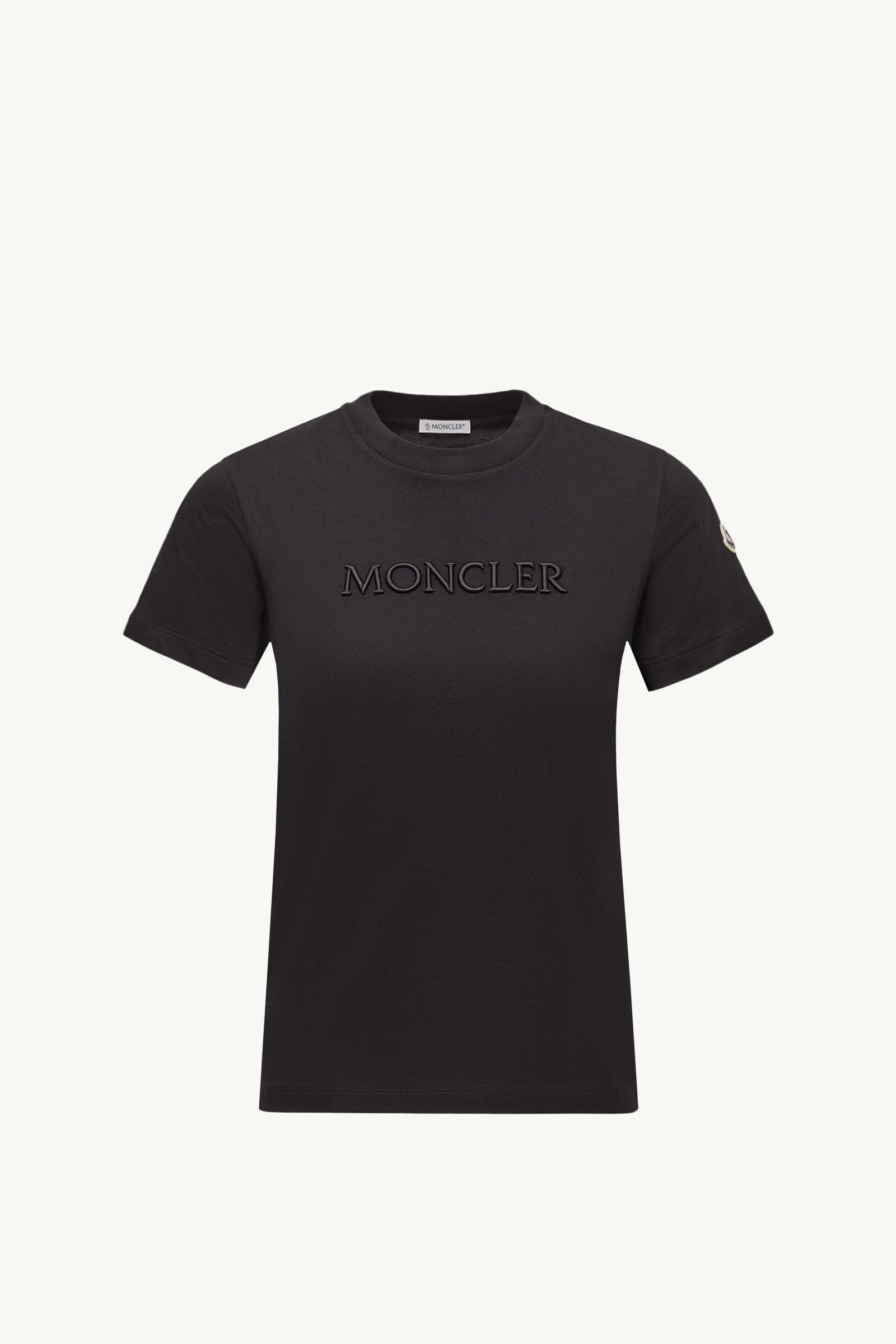 Black Embroidered Tonal Logo Cotton T-Shirt - Tops & T-shirts for