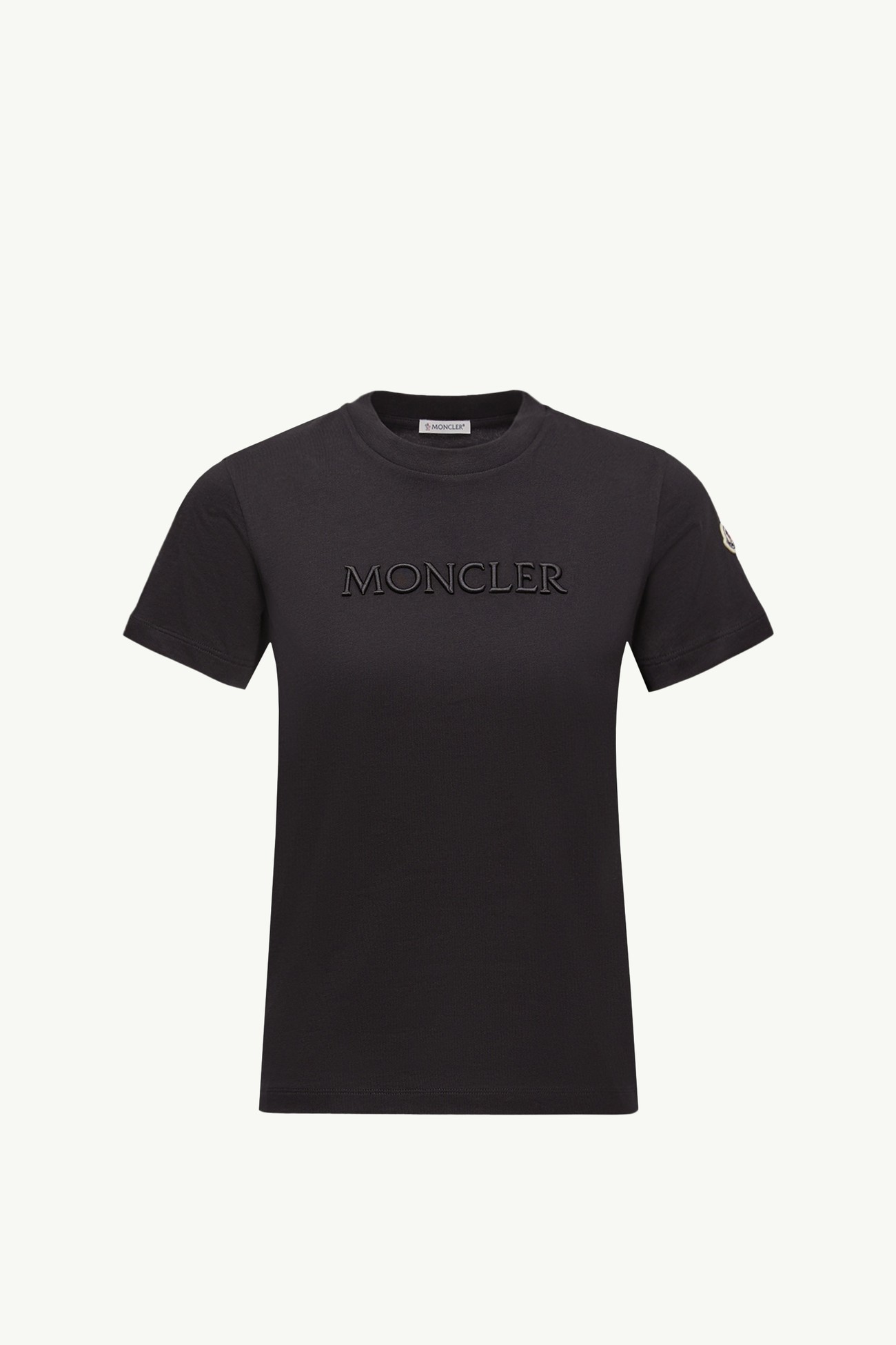 Embroidered Tonal Logo Cotton T-Shirt Women Black Moncler 2