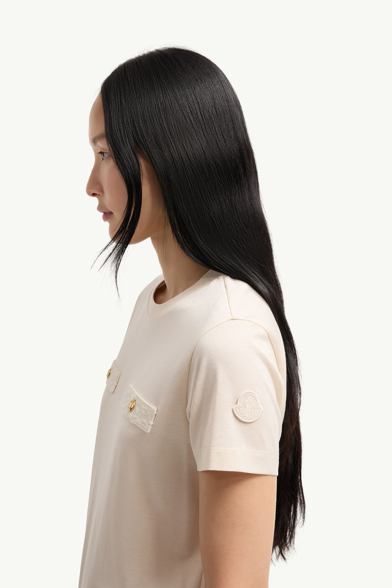 T-Shirt aus Baumwolle mit Scheintaschen Damen Weiß-Elfenbein Moncler 1