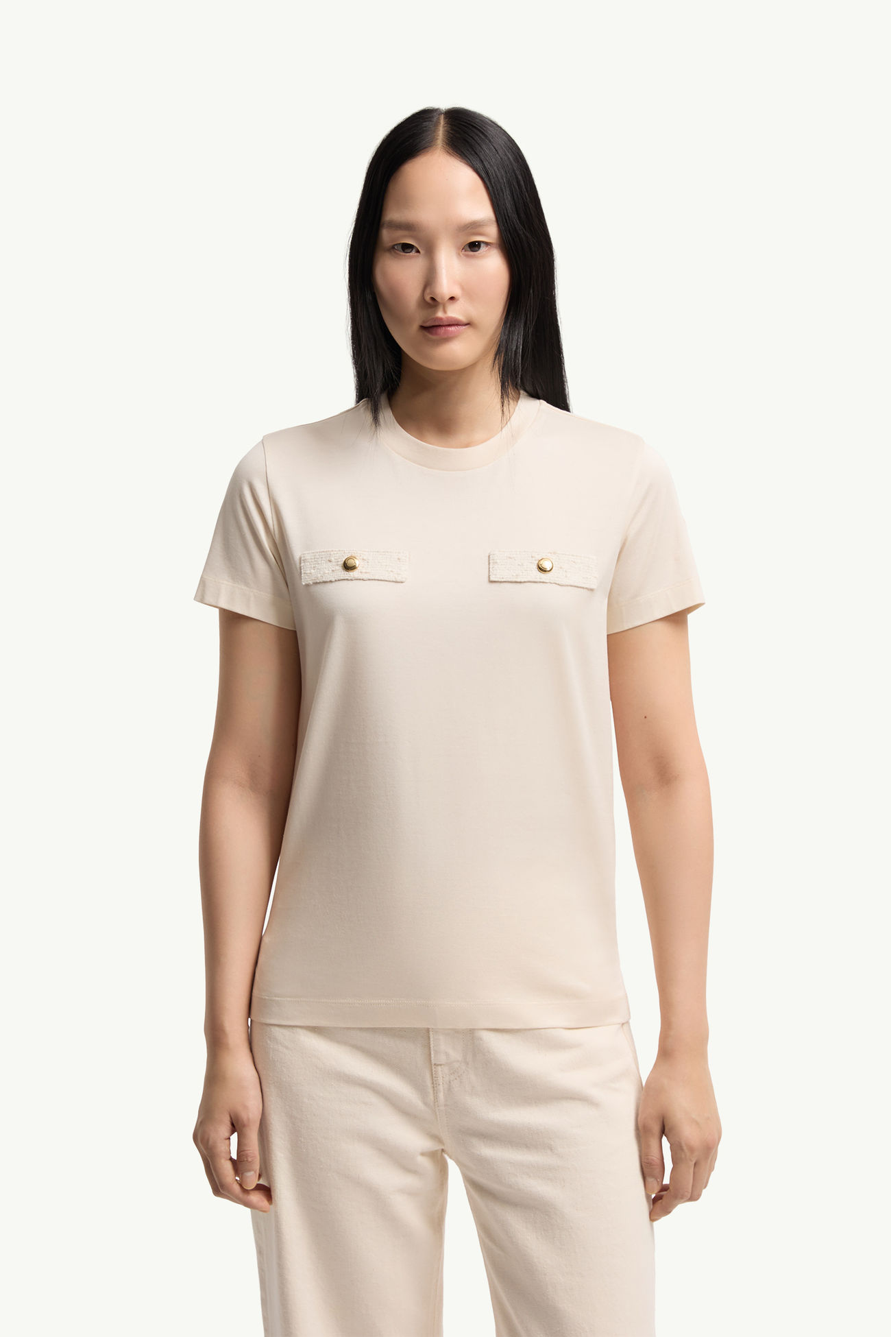 T-shirt in cotone con finte tasche Donna Bianco Avorio Moncler 3