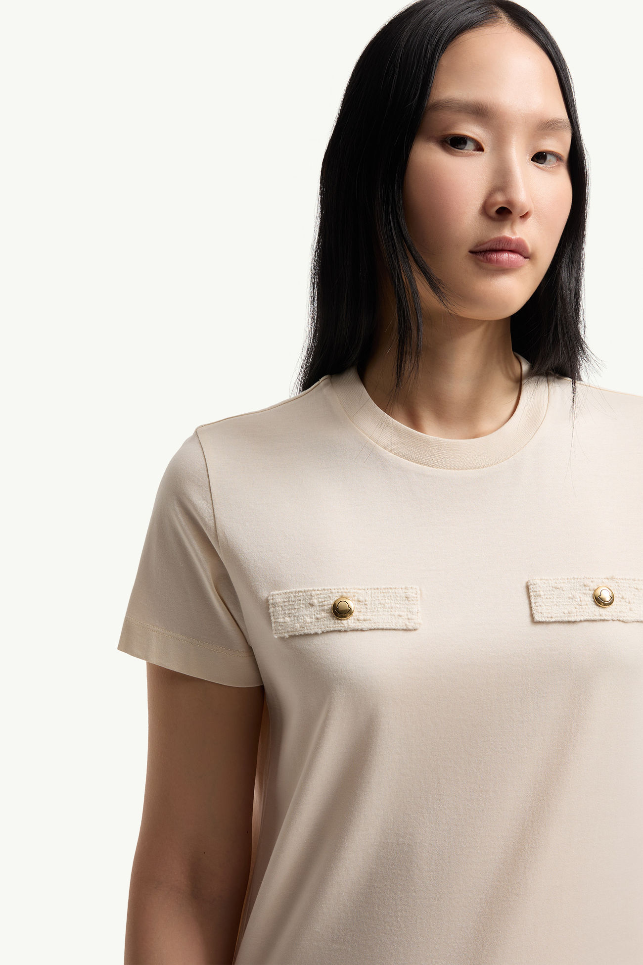 Cotton T-Shirt with Mock Pockets Women White Ivory Moncler 5