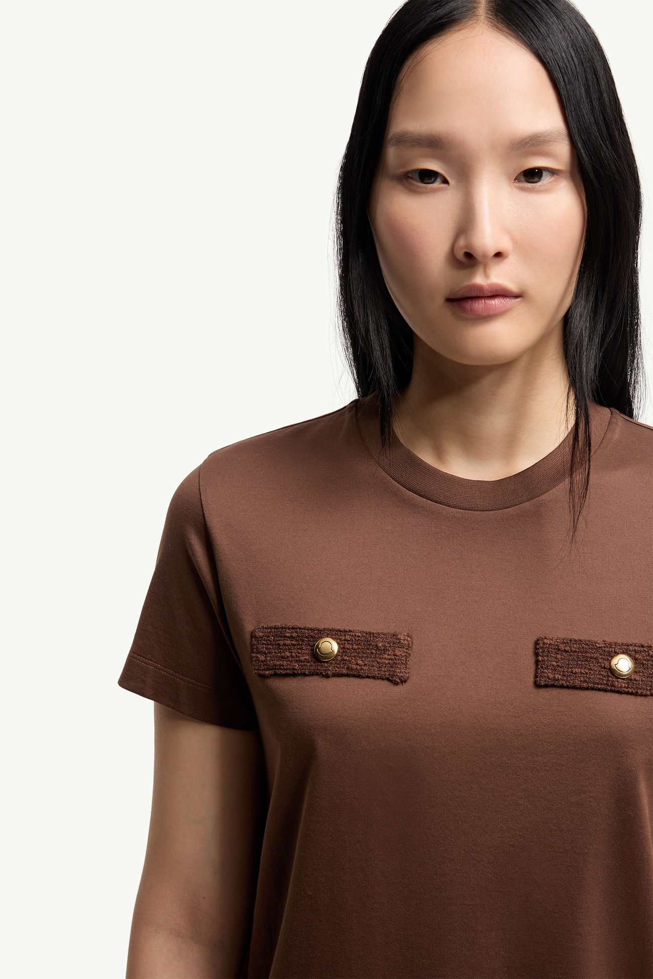 Cotton T-Shirt with Mock Pockets Women Brown Moncler 5