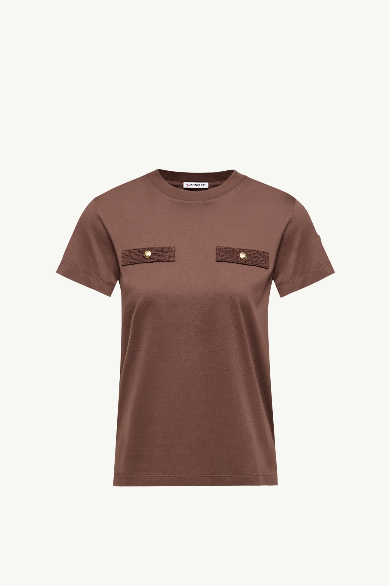 T-Shirt aus Baumwolle mit Scheintaschen Damen Braun Moncler 2