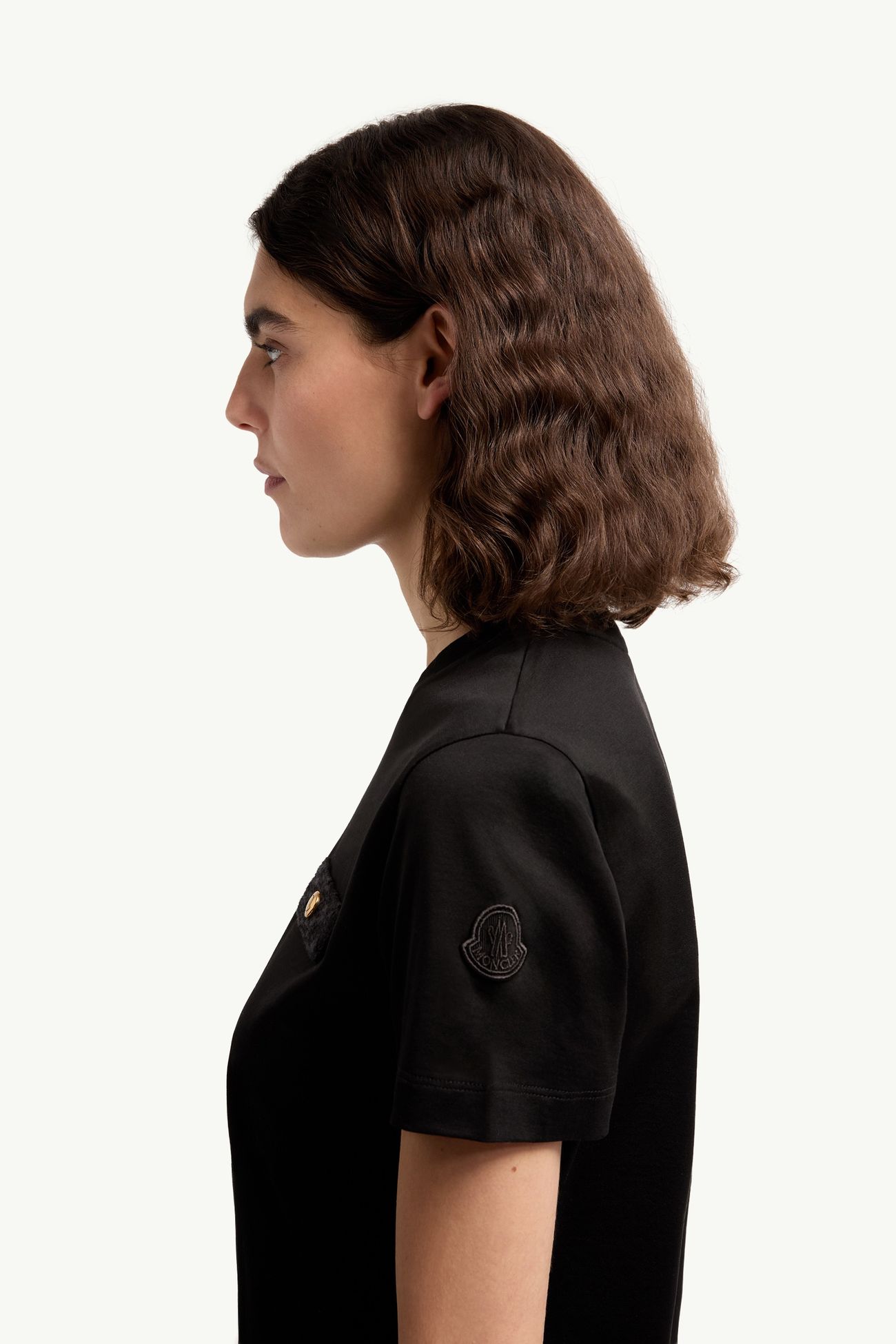 Camiseta de algodón con bolsillos falsos Mujer Negro Moncler 1