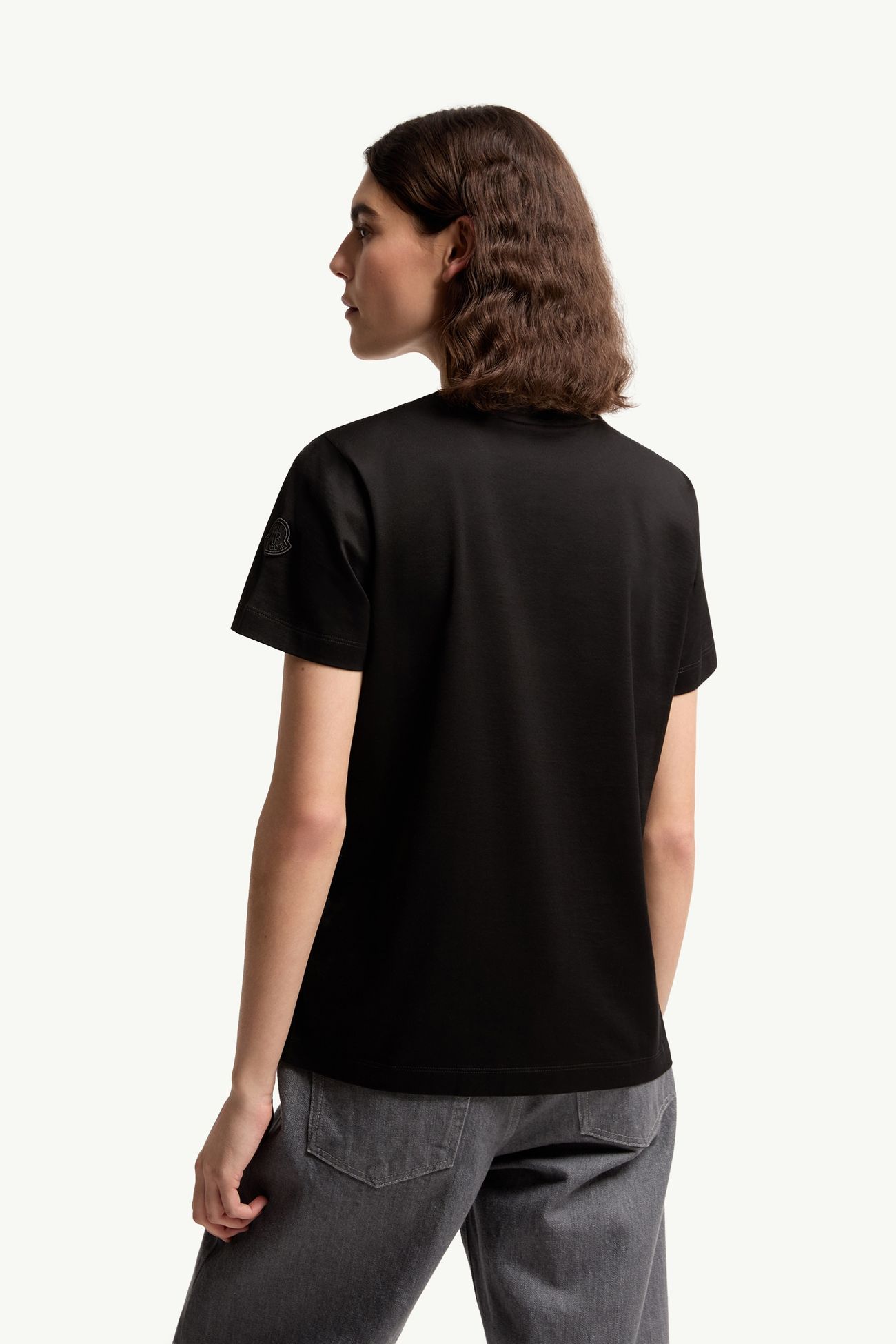 Camiseta de algodón con bolsillos falsos Mujer Negro Moncler 4