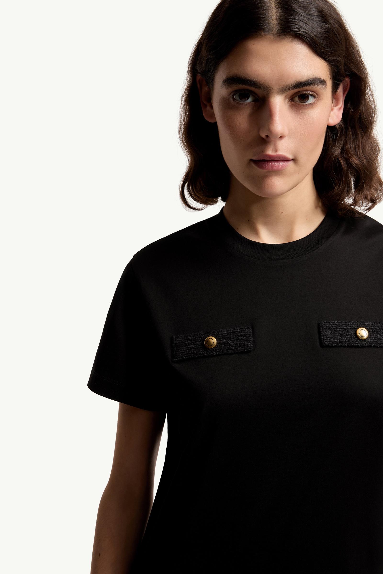 Black Cotton T-Shirt with Mock Pockets - Tops & T-Shirts for Women