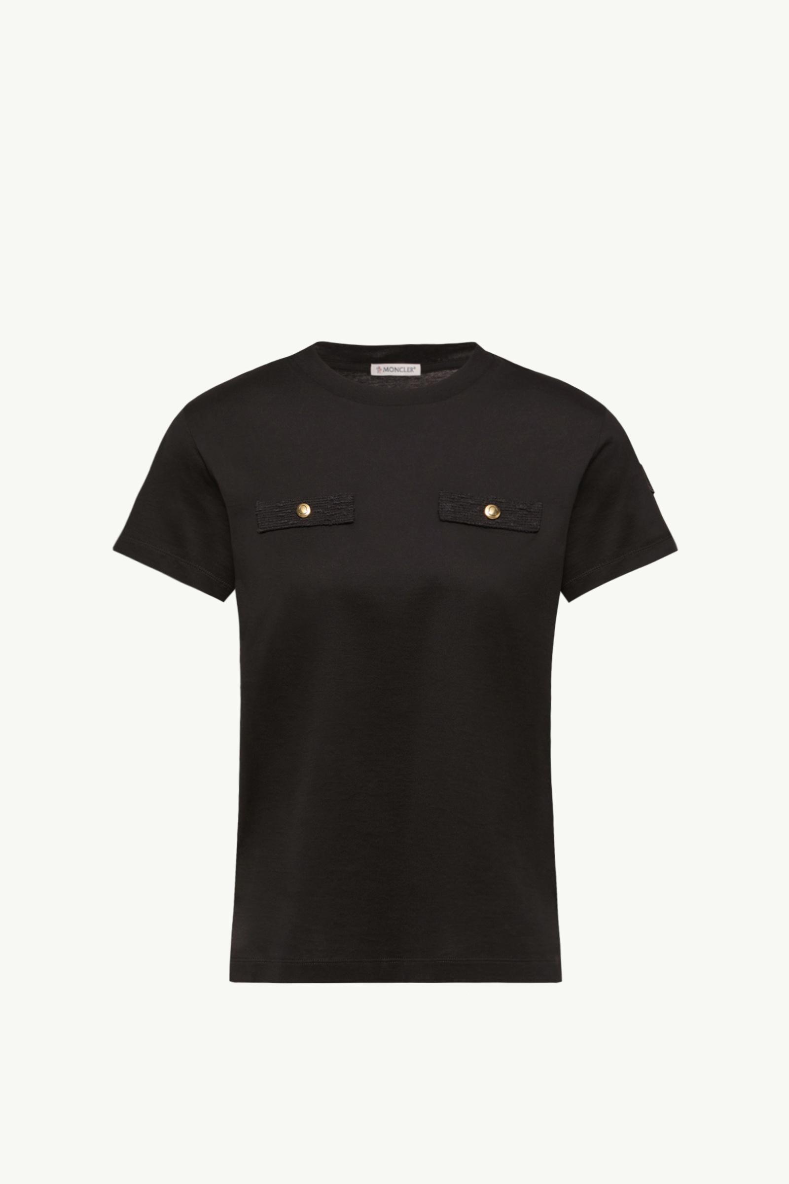 Black Cotton T-Shirt with Mock Pockets - Tops & T-Shirts for Women