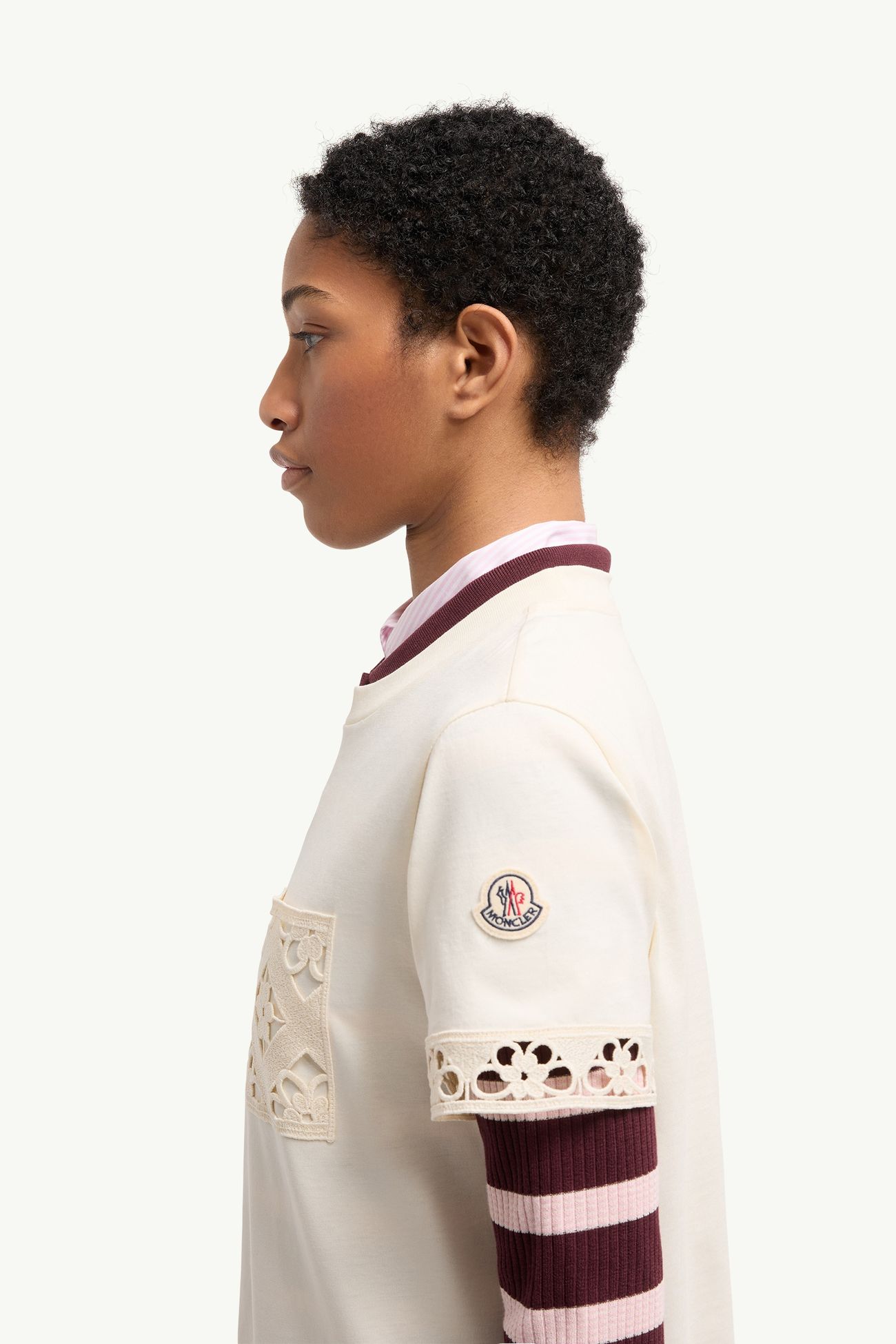 Camiseta de algodón con ribete de macramé Mujer Blanco Moncler 1