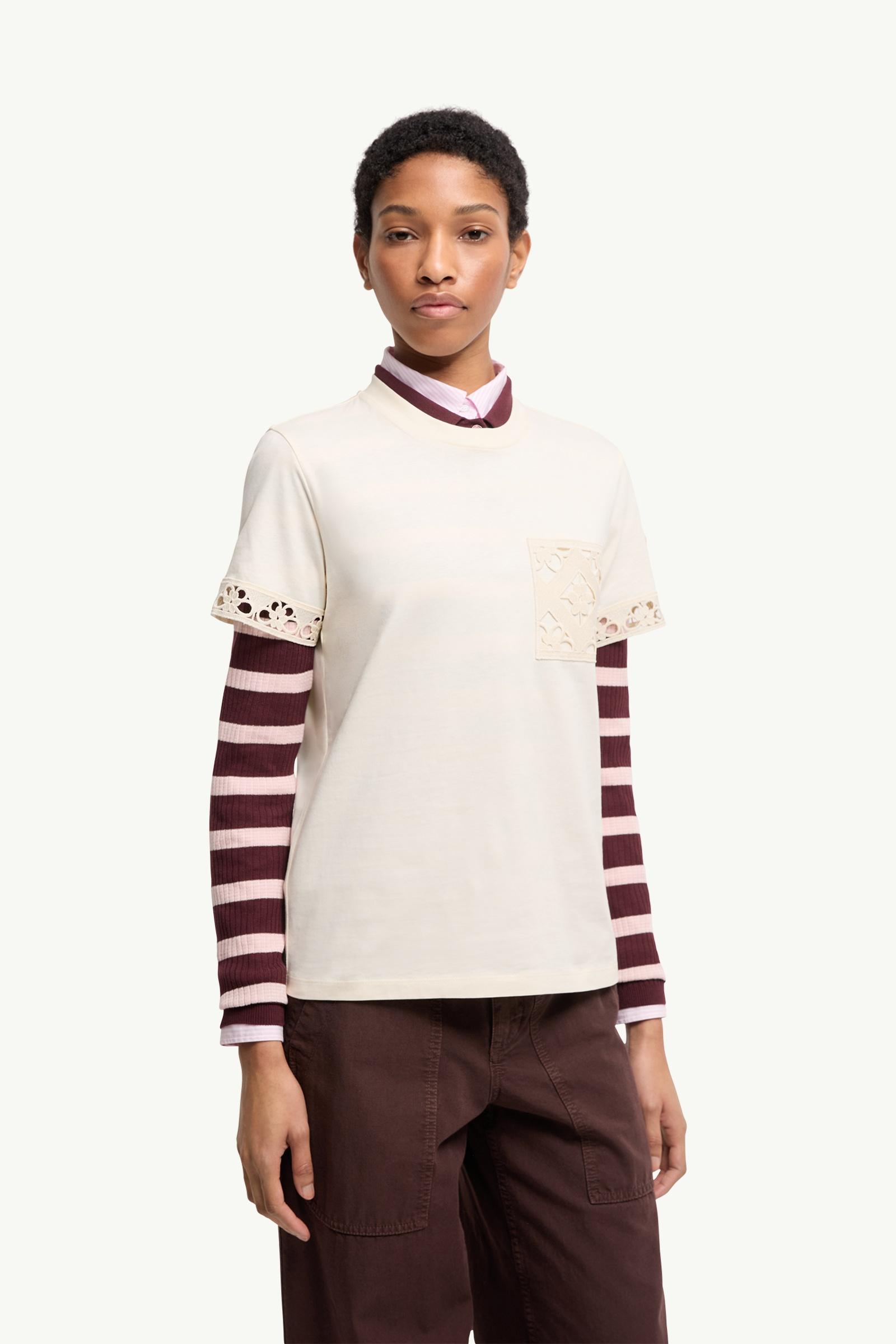 White Macramé-Trimmed Cotton T-Shirt - Tops & T-shirts for Women