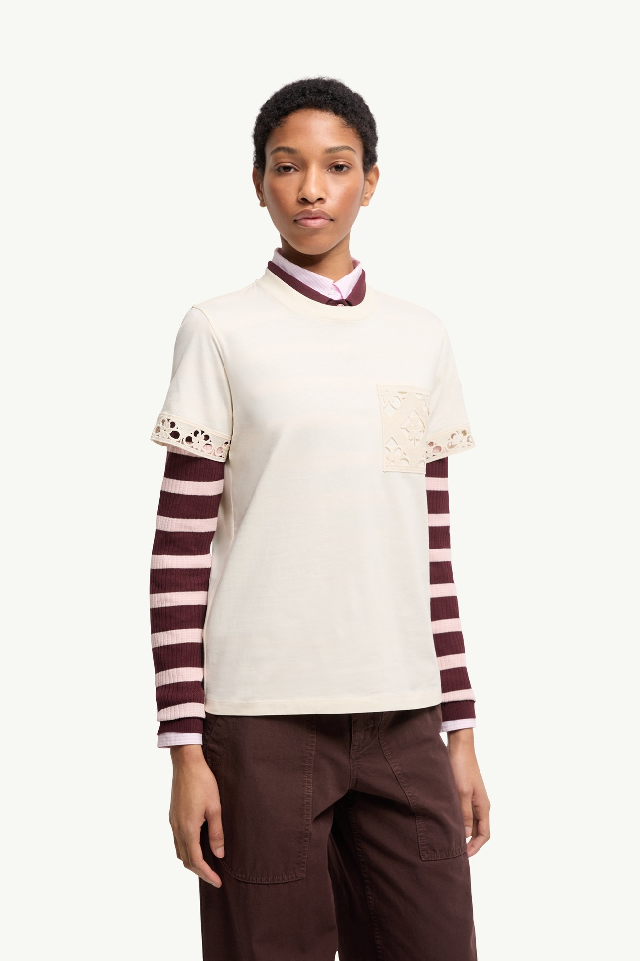 T-shirt in cotone con bordo macramè Donna Bianco Moncler 3